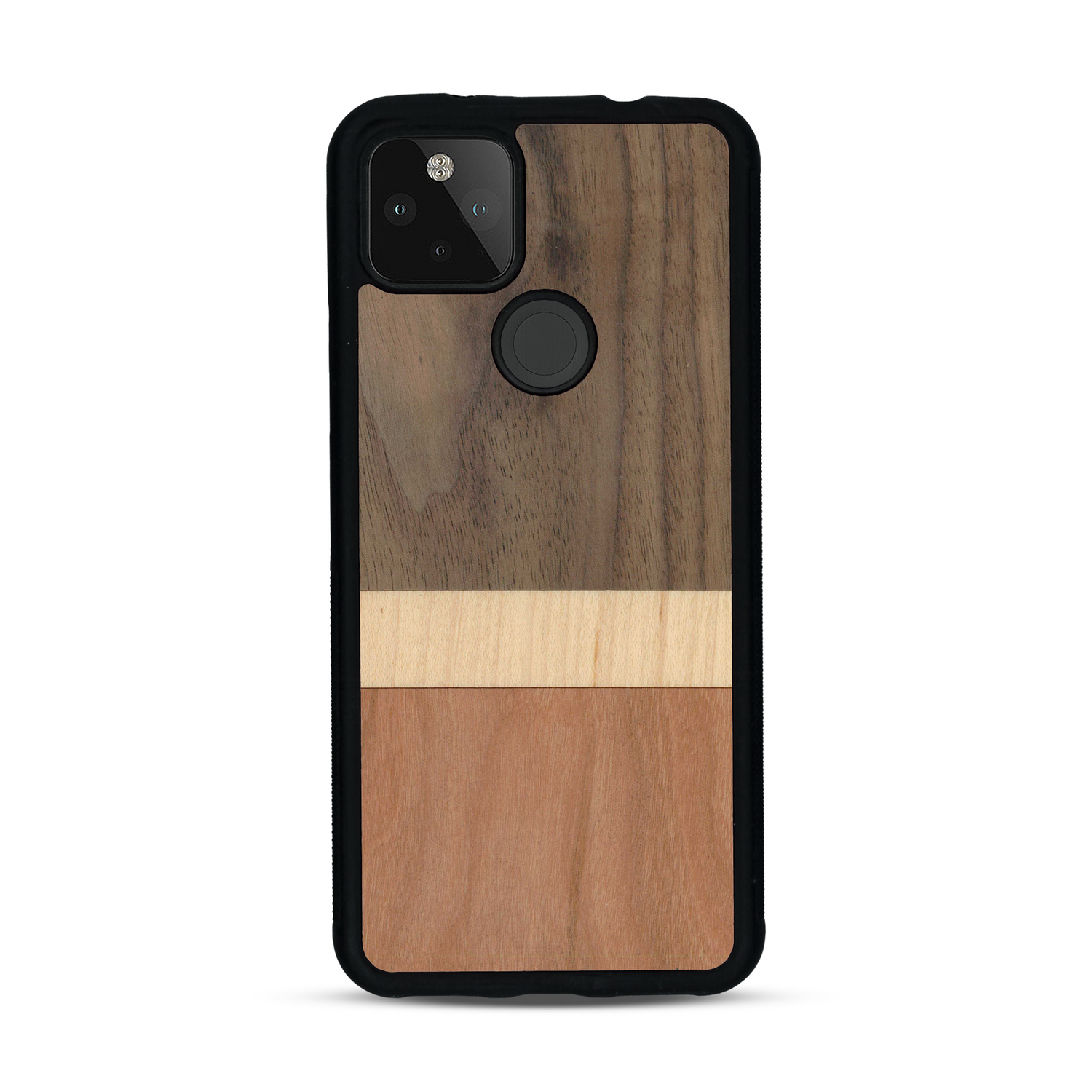 Coque de protection en bois véritable fabriquée en France pour  alliant des bandes horizontales de bambou, merisier et noyer