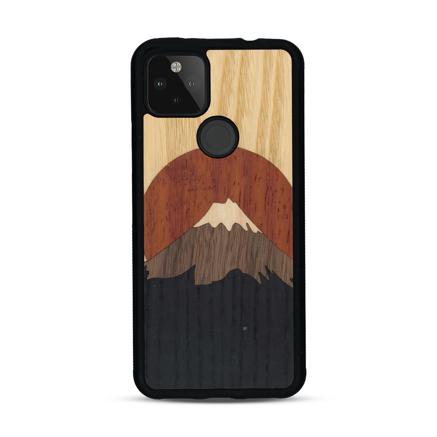 Coque de protection en bois véritable fabriquée en France pour  alliant plusieurs essences de bois pour représenter le mont Fuji