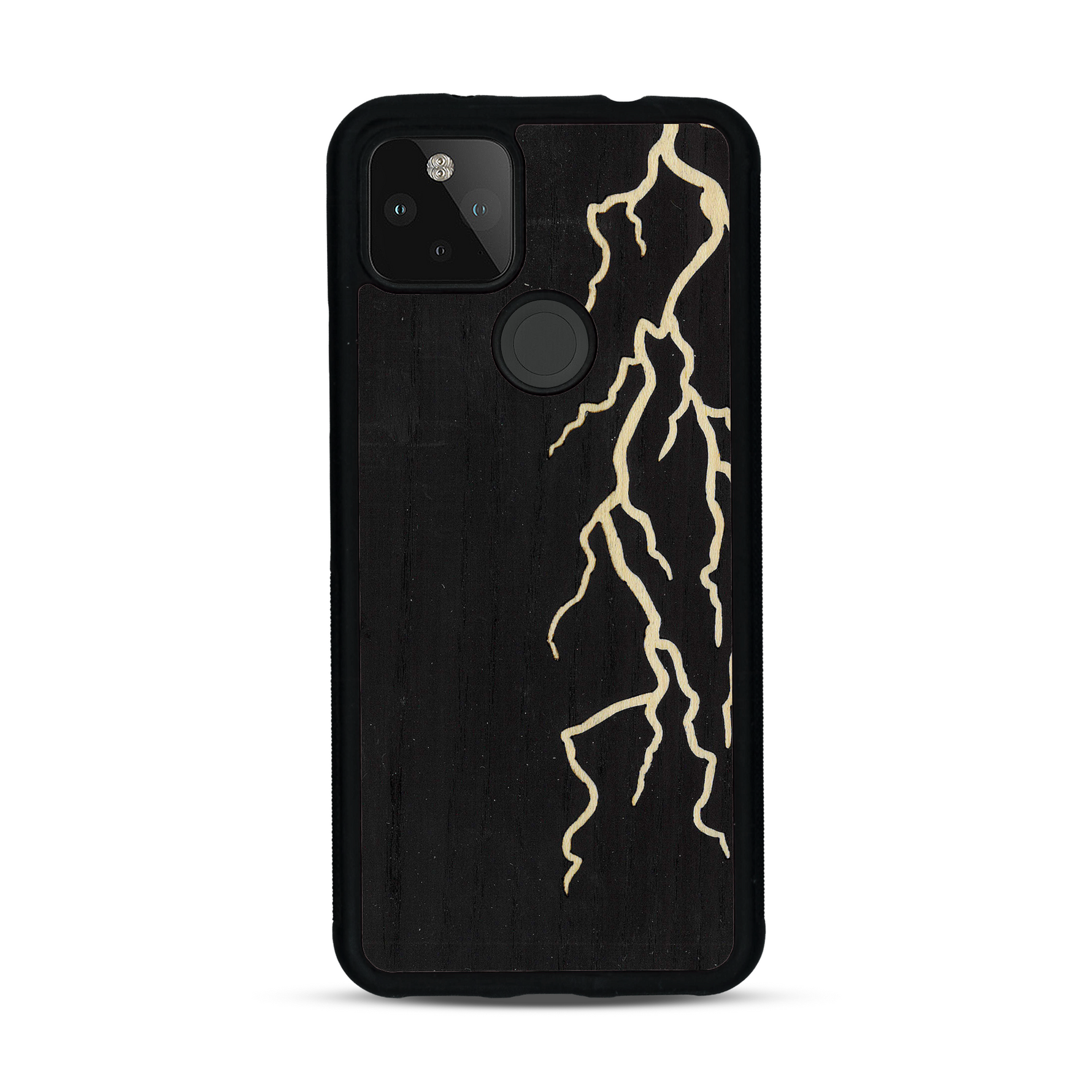 Coque de protection en bois véritable fabriquée en France pour  alliant plusieurs essences de bois pour représenter un éclair divin
