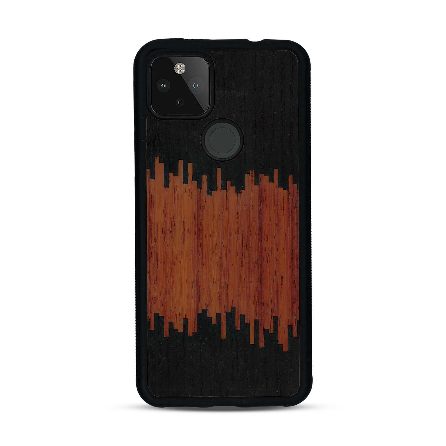 Coque de protection en bois véritable fabriquée en France pour  alliant plusieurs essences de bois pour représenter du magma en fusion