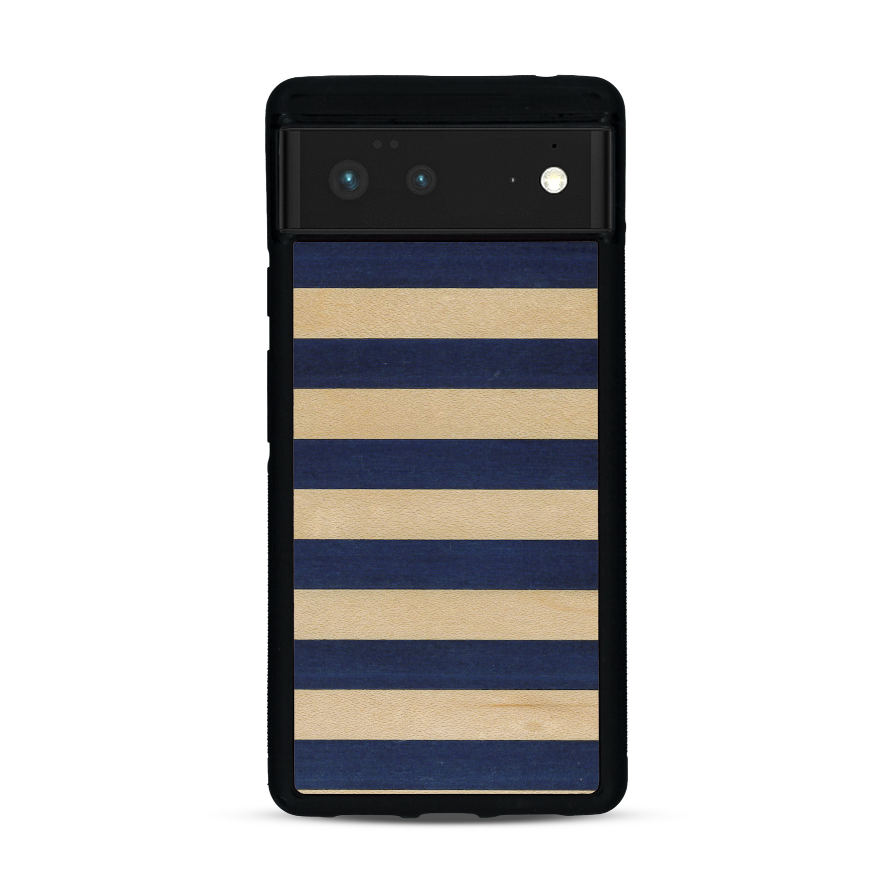 Coque de protection en bois véritable fabriquée en France pour  alliant plusieurs essences de bois pour représenter une marinière