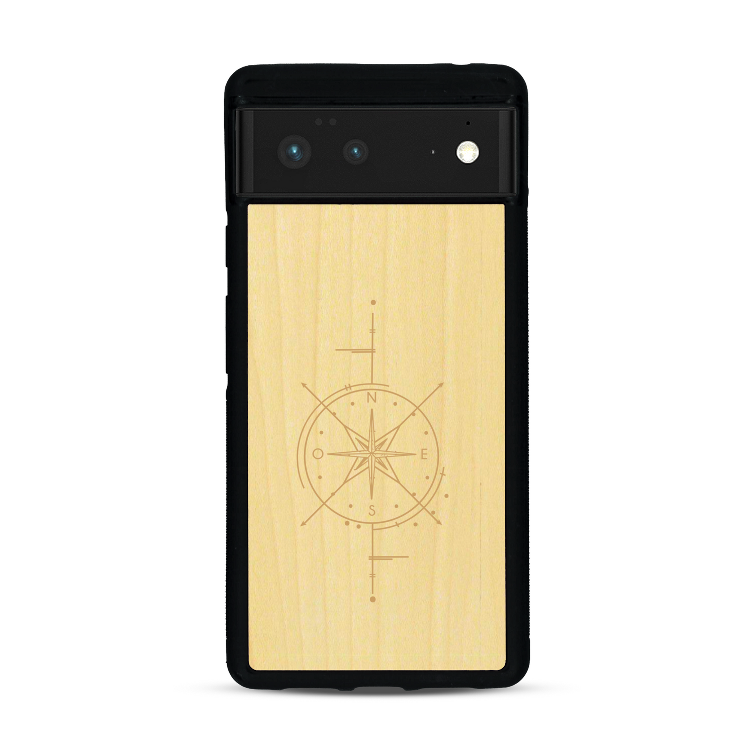 Coque de protection en bois véritable fabriquée en France pour  avec une gravure "rose des vents" sur le thème nautique et de l'océan qui s'inspire des boussoles de pirate