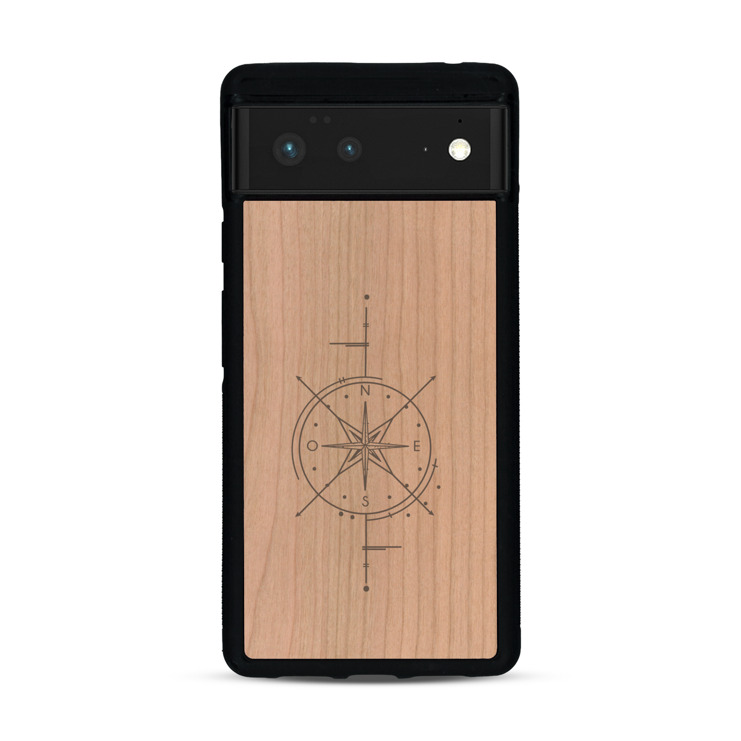 Coque de protection en bois véritable fabriquée en France pour  avec une gravure "rose des vents" sur le thème nautique et de l'océan qui s'inspire des boussoles de pirate