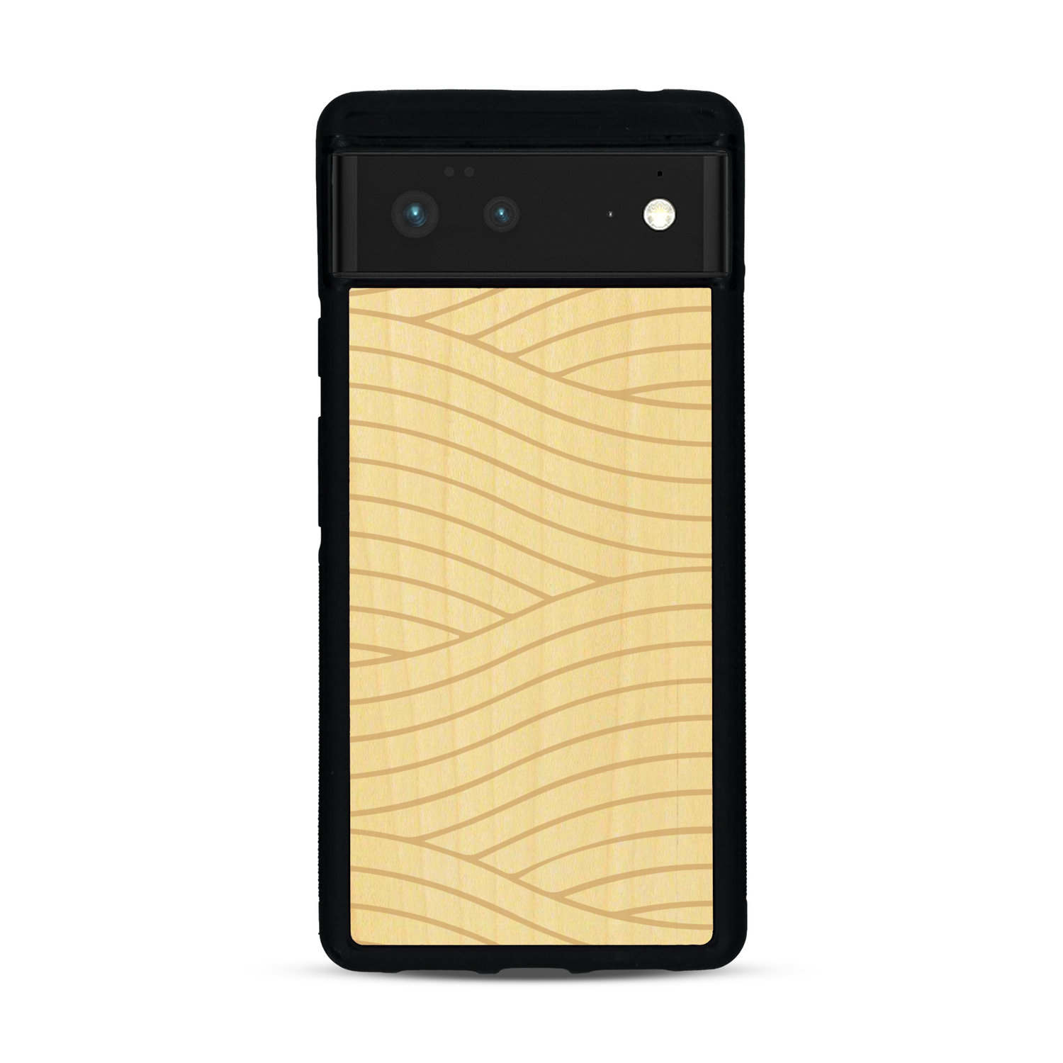 Coque de protection en bois véritable fabriquée en France pour  avec un motif moderne et minimaliste sur le thème waves et wavy représentant les vagues de l'océan