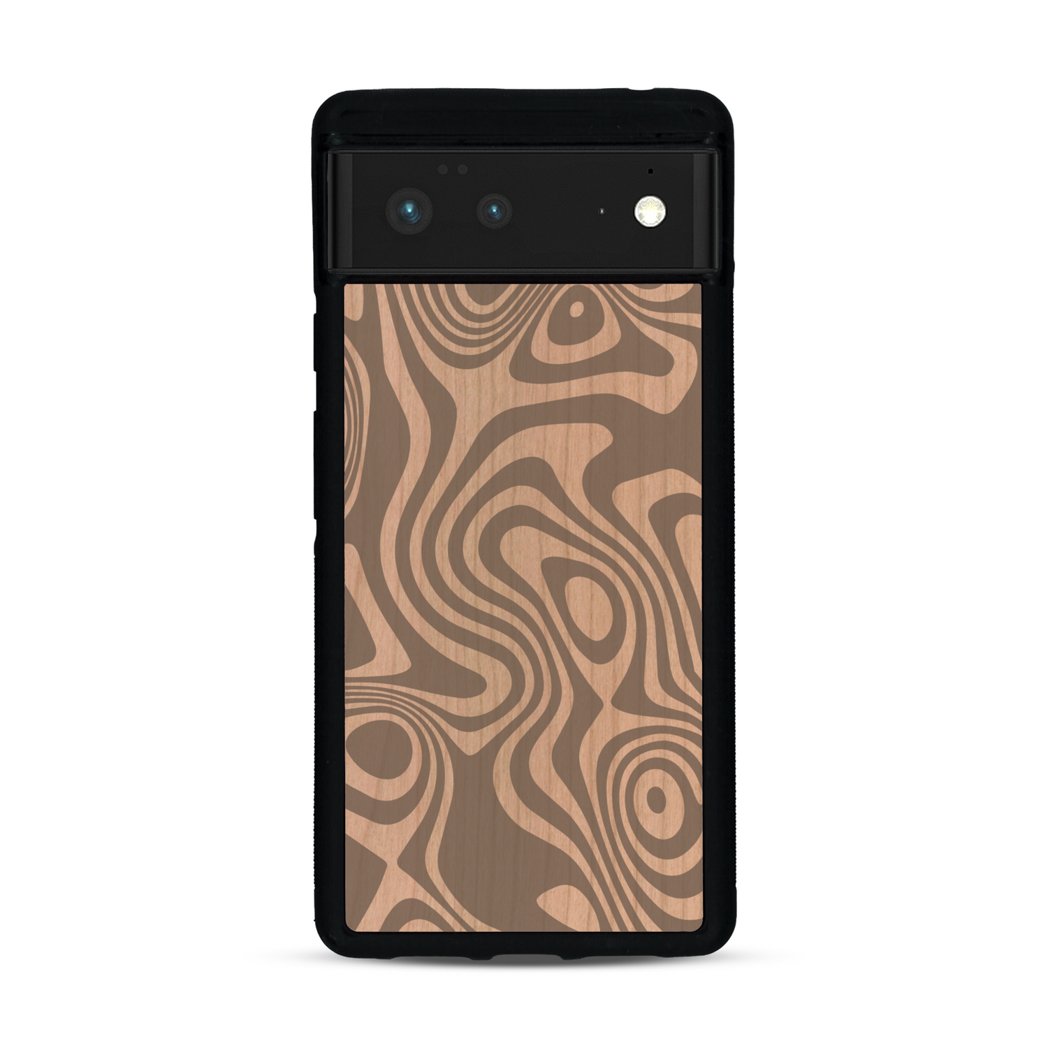 Coque de protection en bois véritable fabriquée en France pour  avec un motif abstrait représentant les mouvements de l'eau