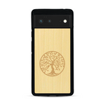 Coque de protection en bois véritable fabriquée en France pour  sur le thème de la spiritualité et du yoga avec une gravure zen représentant un arbre de vie