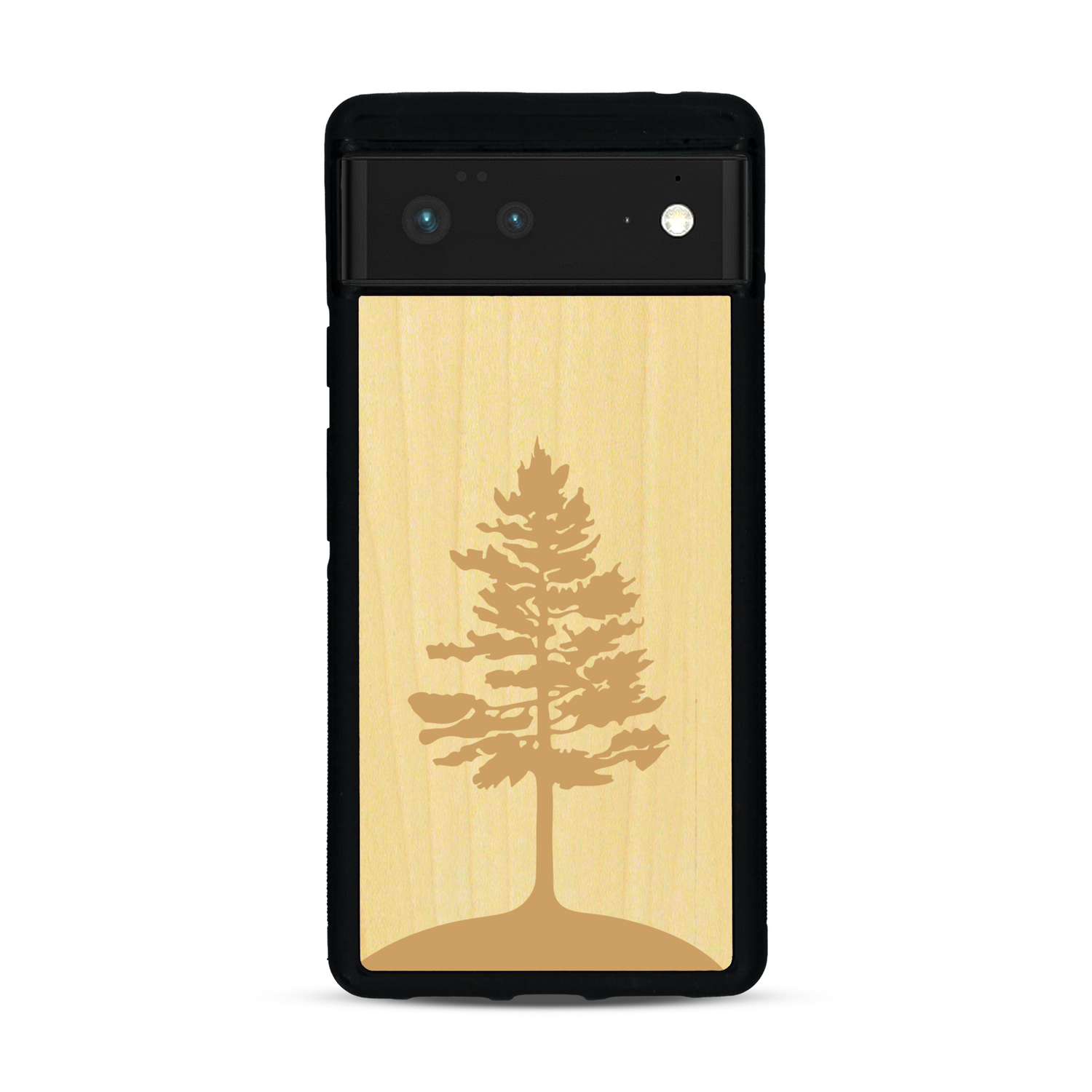 Coque de protection en bois véritable fabriquée en France pour  sur le thème de la nature, de la fôret et de l'écoresponsabilité avec une gravure représentant un arbre 
