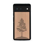 Coque de protection en bois véritable fabriquée en France pour  sur le thème de la nature, de la fôret et de l'écoresponsabilité avec une gravure représentant un arbre 