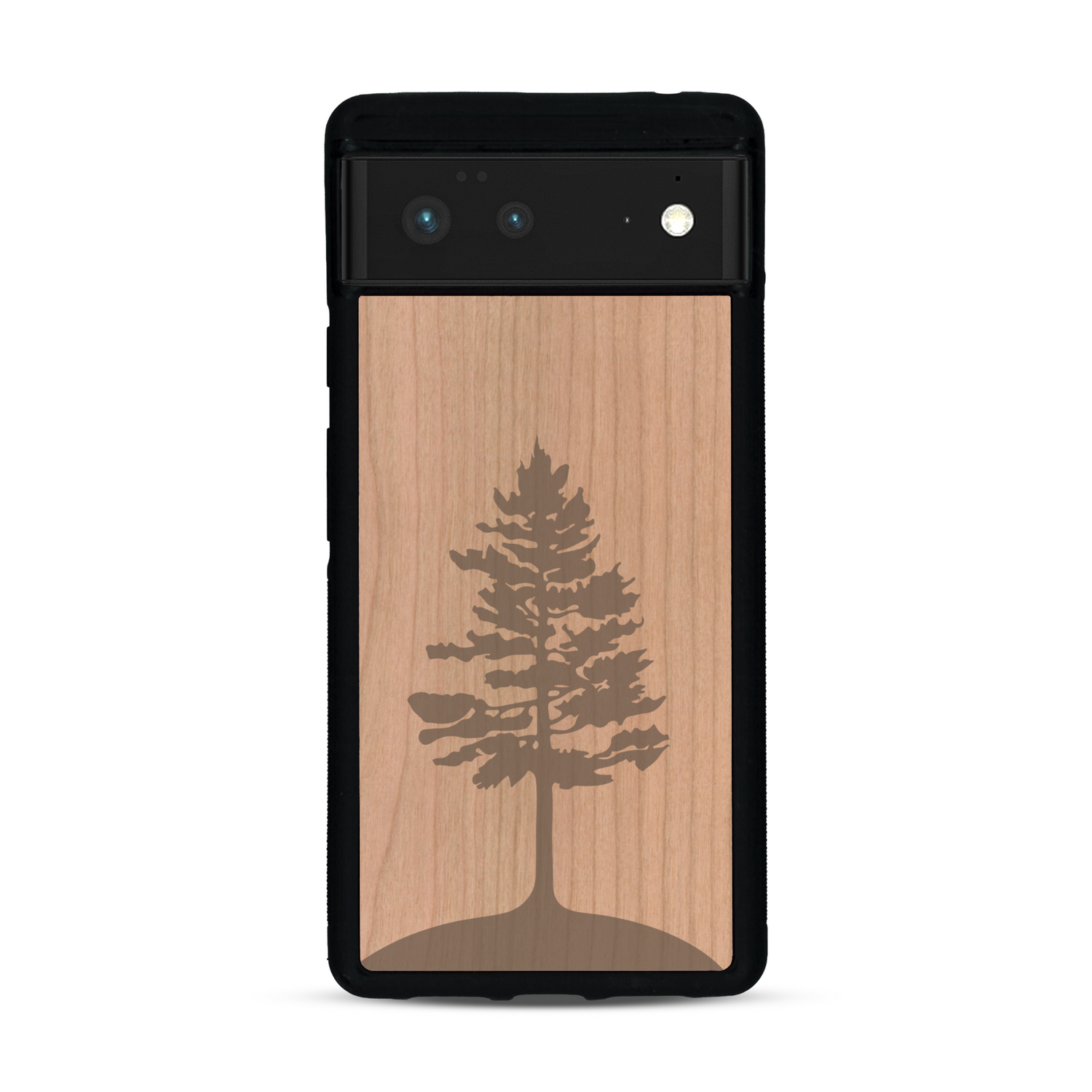 Coque de protection en bois véritable fabriquée en France pour  sur le thème de la nature, de la fôret et de l'écoresponsabilité avec une gravure représentant un arbre 
