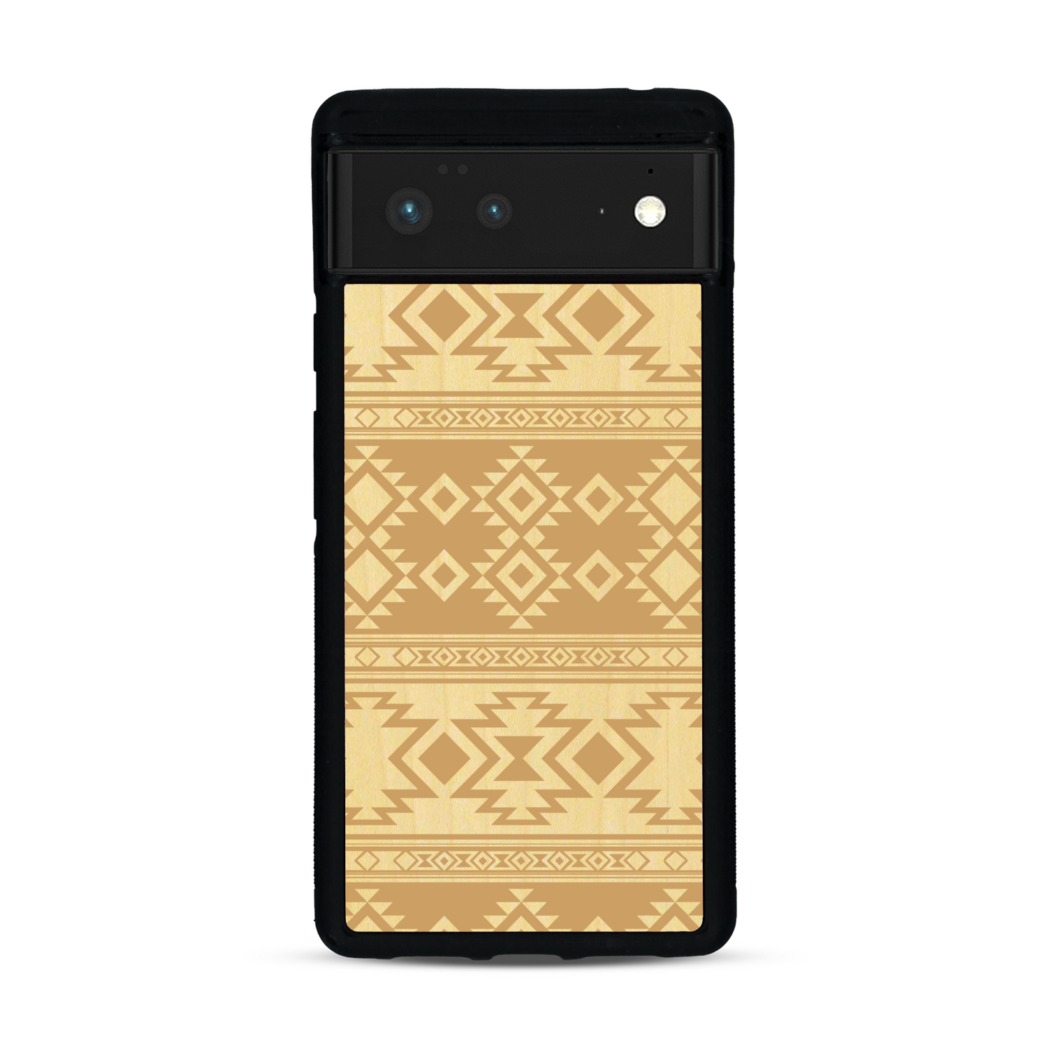 Coque de protection en bois véritable fabriquée en France pour  avec des motifs géométriques s'inspirant des temples aztèques, mayas et incas