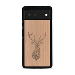 Coque de protection en bois véritable fabriquée en France pour  sur le thème de la nature et des animaux représentant une tête de cerf gométrique avec un design moderne et minimaliste