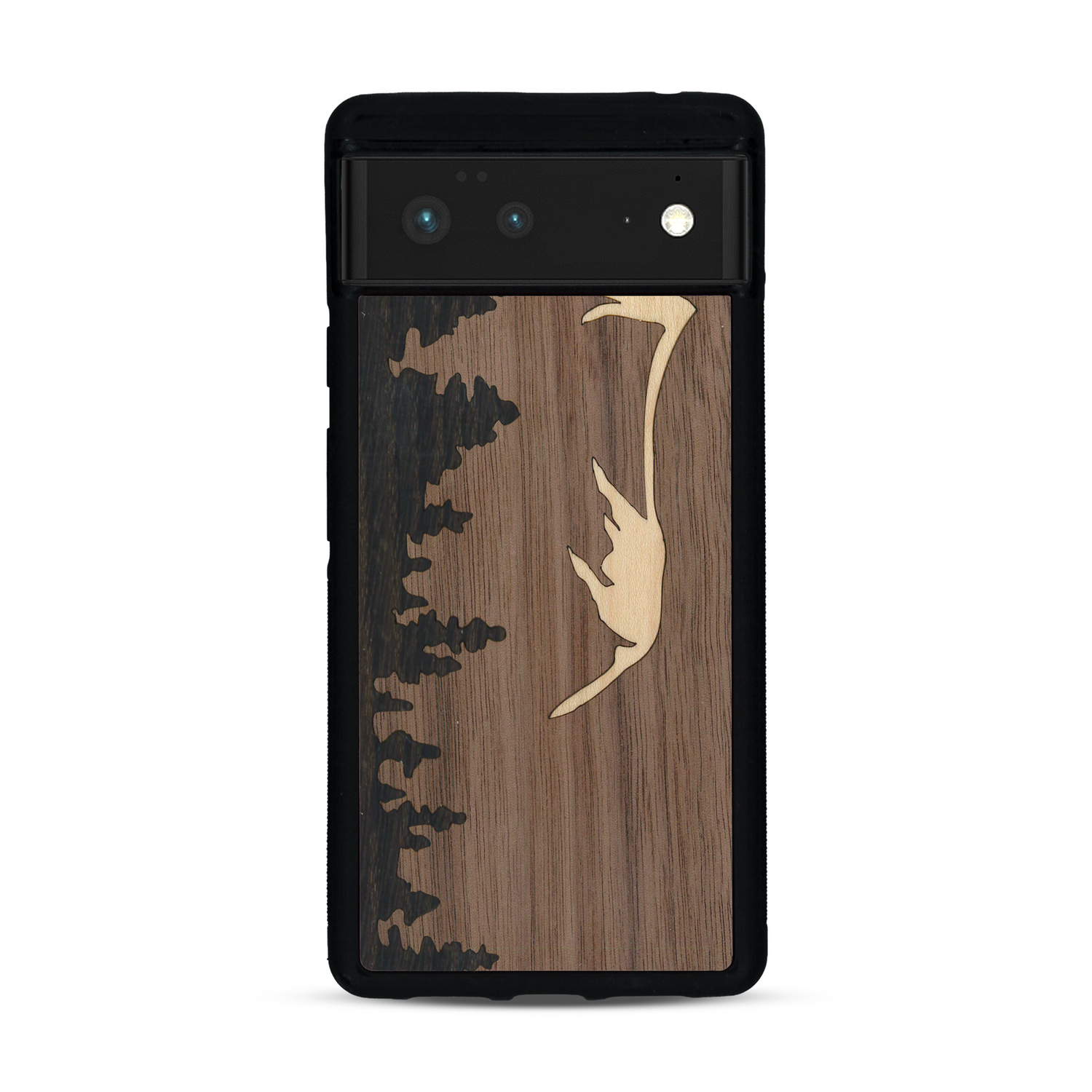 Coque de protection en bois véritable fabriquée en France pour  sur le thème de la nature et de la montagne qui allie du chêne fumé, du noyer et du bambou représentant le mont mézenc