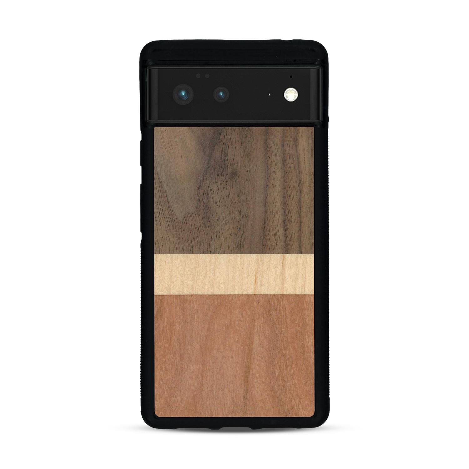 Coque de protection en bois véritable fabriquée en France pour  alliant des bandes horizontales de bambou, merisier et noyer