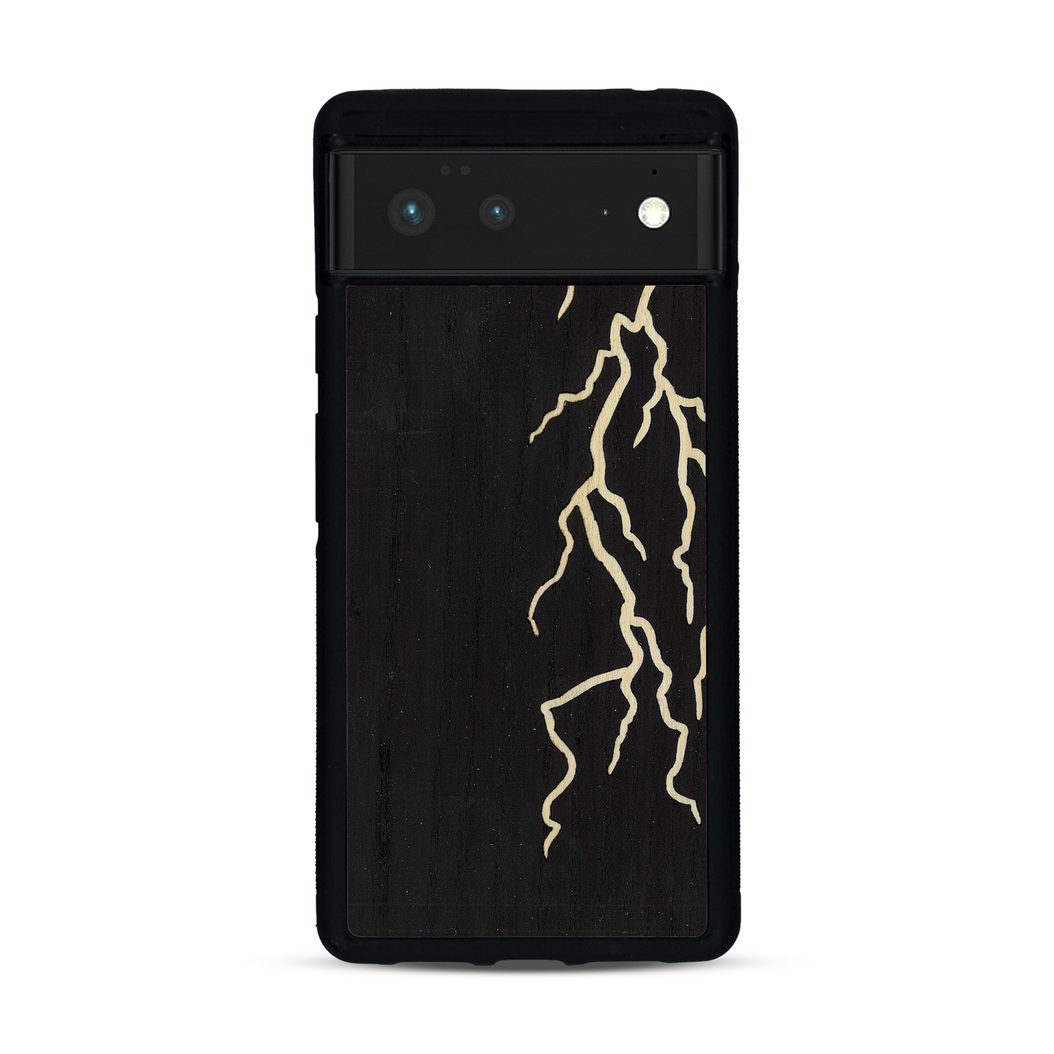 Coque de protection en bois véritable fabriquée en France pour  alliant plusieurs essences de bois pour représenter un éclair divin