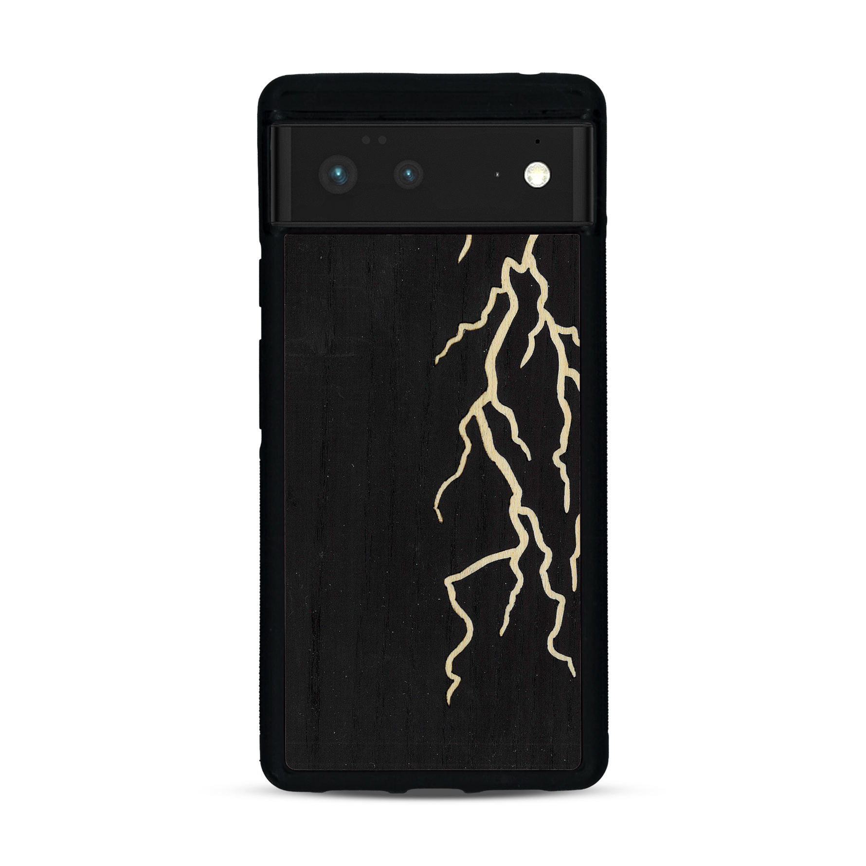 Coque de protection en bois véritable fabriquée en France pour  alliant plusieurs essences de bois pour représenter un éclair divin
