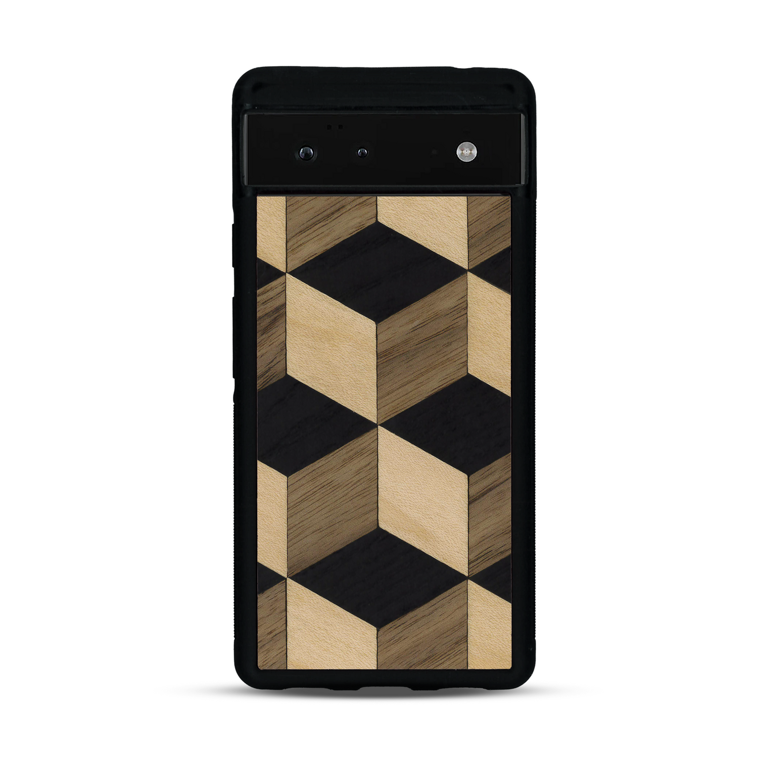 Coque de protection en bois véritable fabriquée en France pour  alliant plusieurs essences de bois pour représenter un classique intemporel de la marqueterie