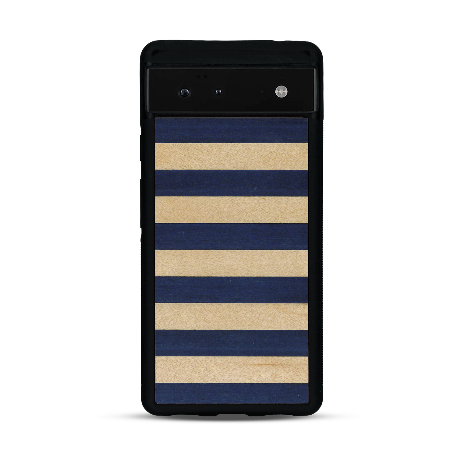 Coque de protection en bois véritable fabriquée en France pour  alliant plusieurs essences de bois pour représenter une marinière