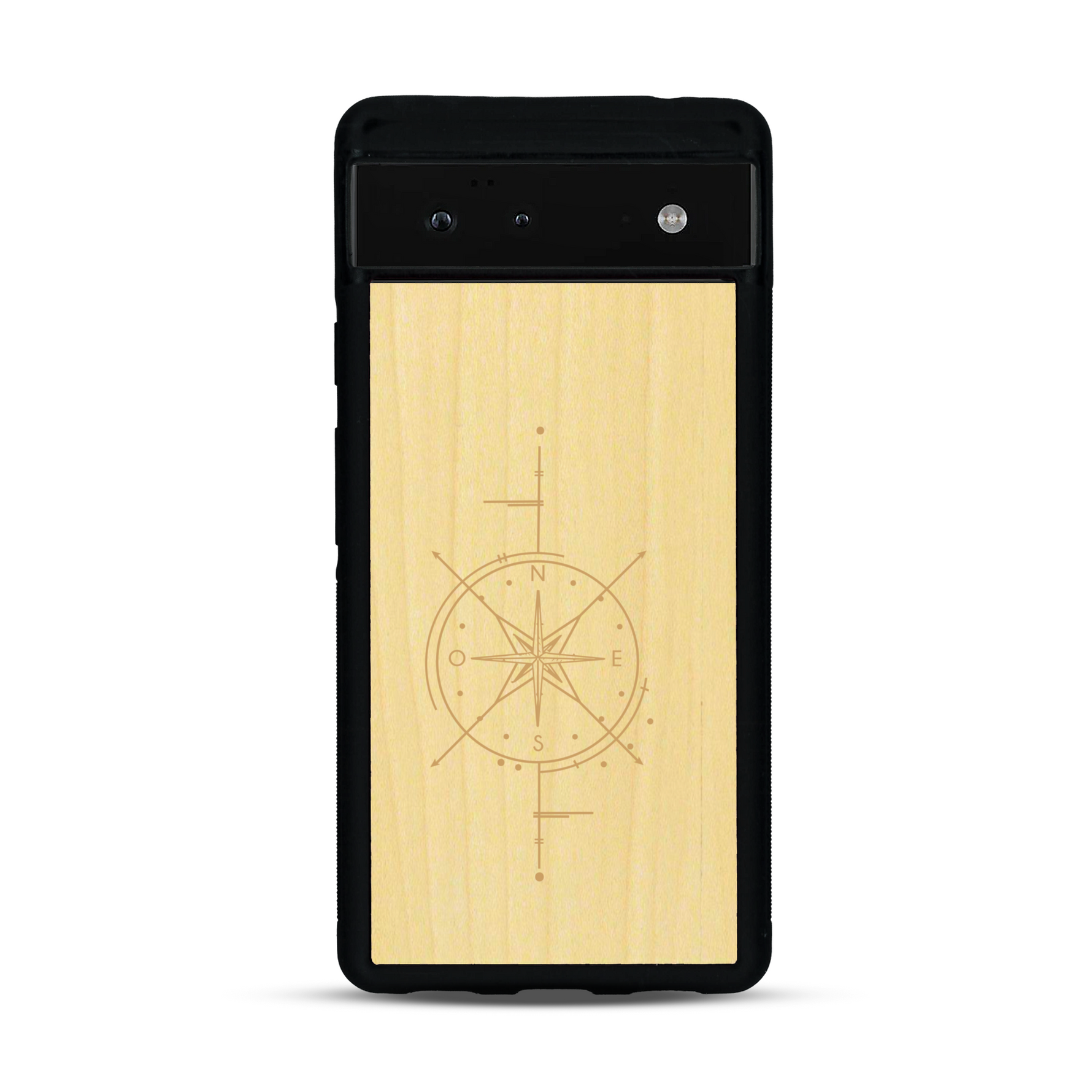 Coque de protection en bois véritable fabriquée en France pour  avec une gravure "rose des vents" sur le thème nautique et de l'océan qui s'inspire des boussoles de pirate