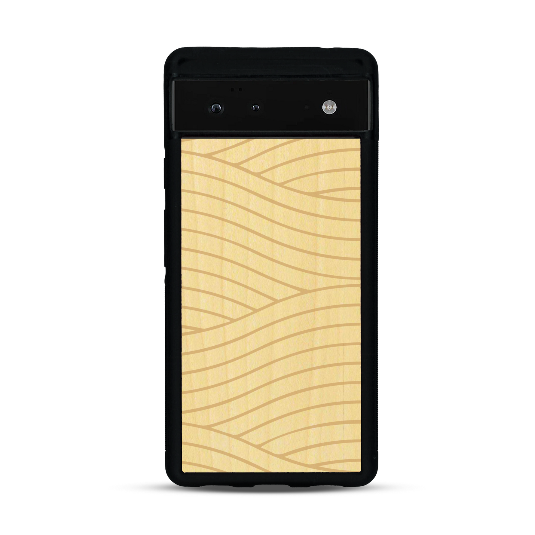 Coque de protection en bois véritable fabriquée en France pour  avec un motif moderne et minimaliste sur le thème waves et wavy représentant les vagues de l'océan