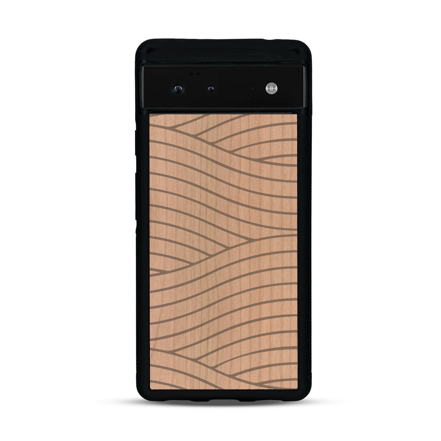 Coque de protection en bois véritable fabriquée en France pour  avec un motif moderne et minimaliste sur le thème waves et wavy représentant les vagues de l'océan