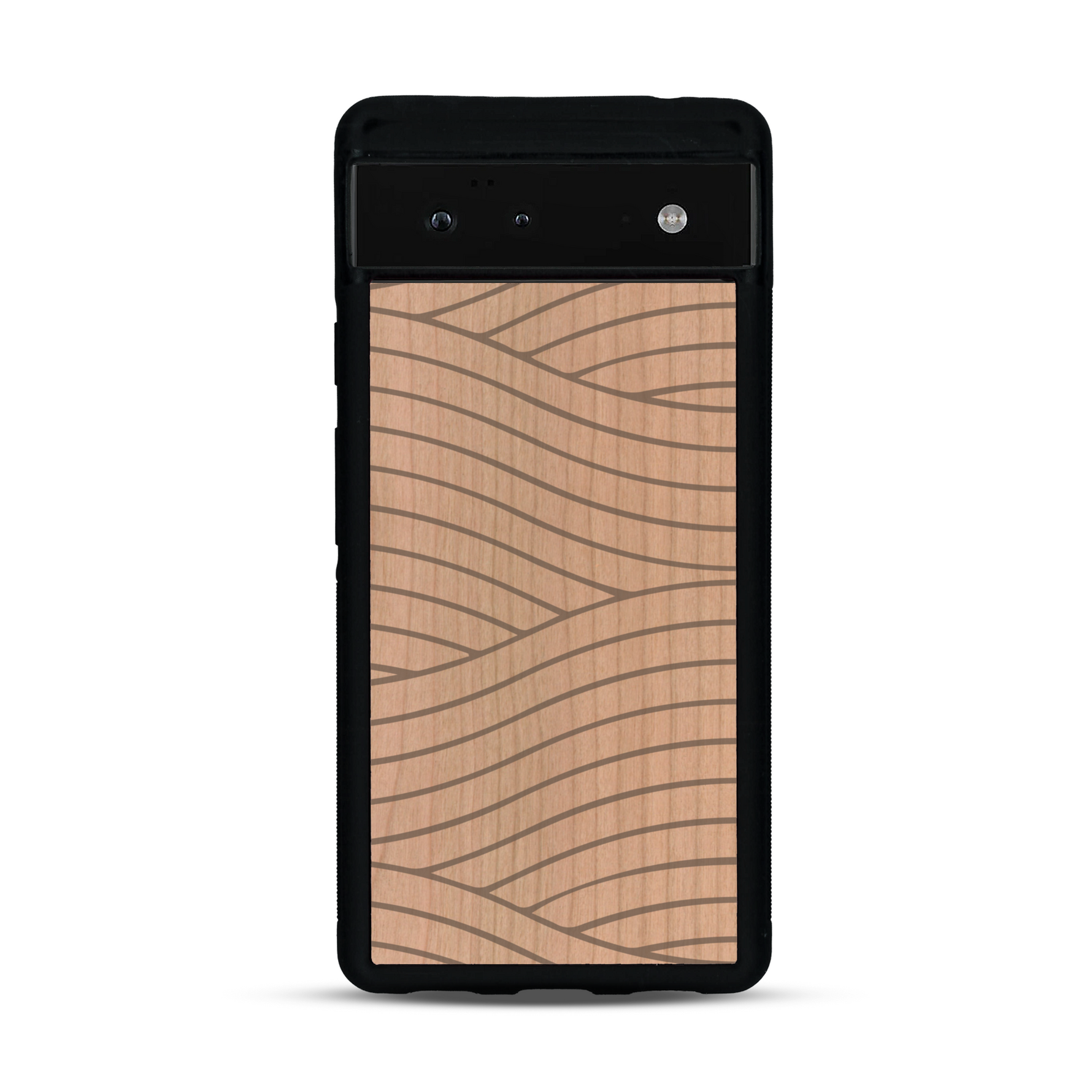 Coque de protection en bois véritable fabriquée en France pour  avec un motif moderne et minimaliste sur le thème waves et wavy représentant les vagues de l'océan