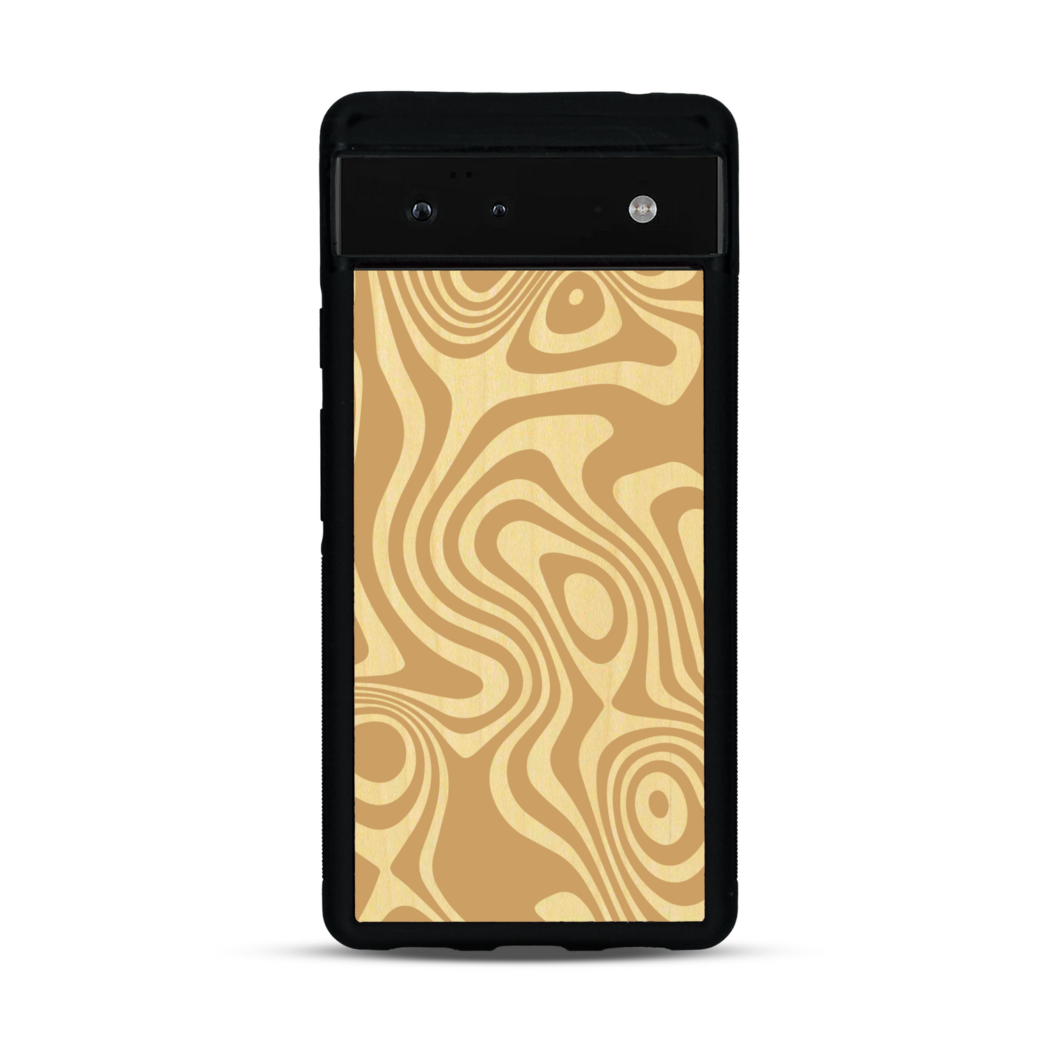 Coque de protection en bois véritable fabriquée en France pour  avec un motif abstrait représentant les mouvements de l'eau