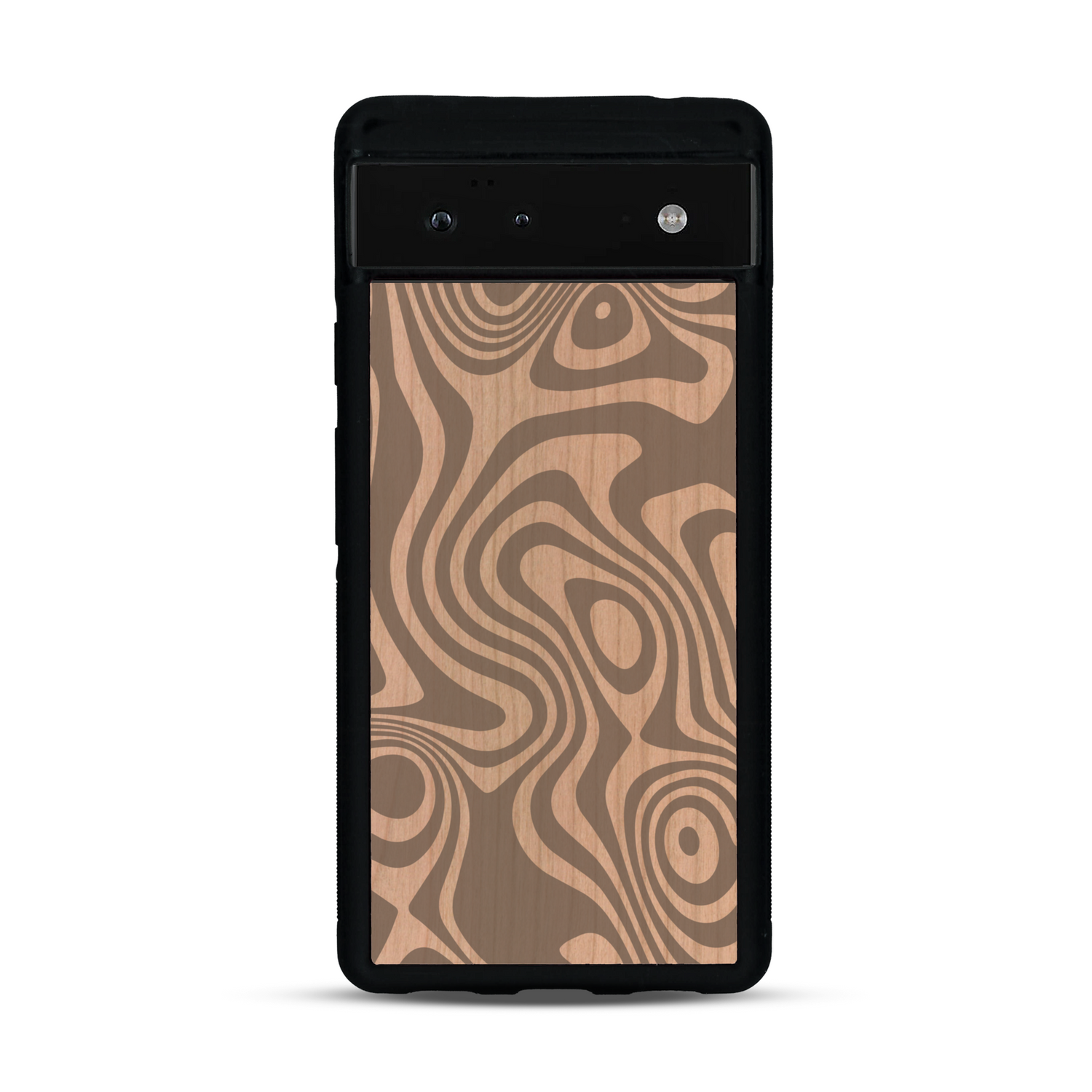 Coque de protection en bois véritable fabriquée en France pour  avec un motif abstrait représentant les mouvements de l'eau
