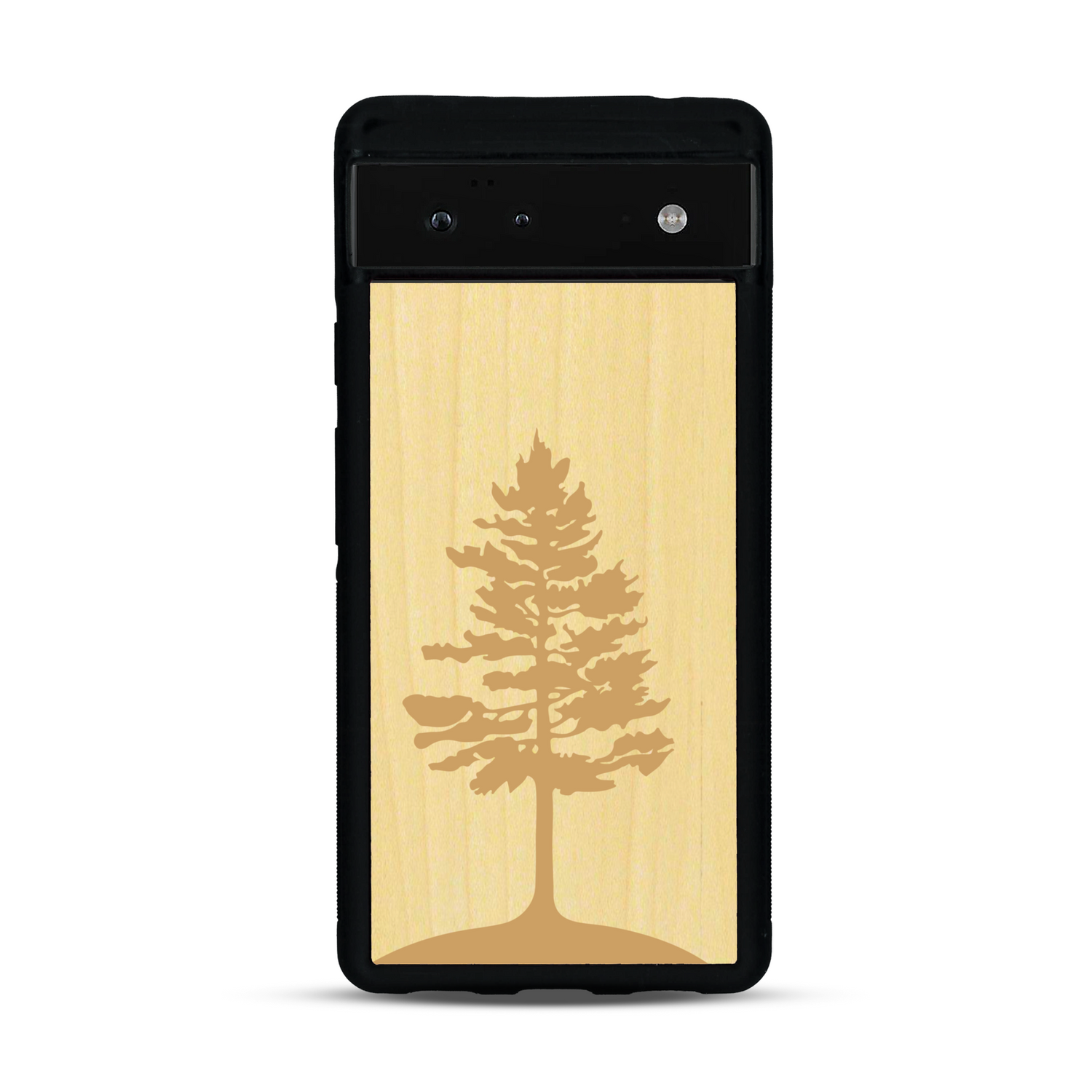 Coque de protection en bois véritable fabriquée en France pour  sur le thème de la nature, de la fôret et de l'écoresponsabilité avec une gravure représentant un arbre 