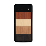 Coque de protection en bois véritable fabriquée en France pour  alliant des bandes horizontales de bambou, merisier, padouk, noyer et chêne fumé