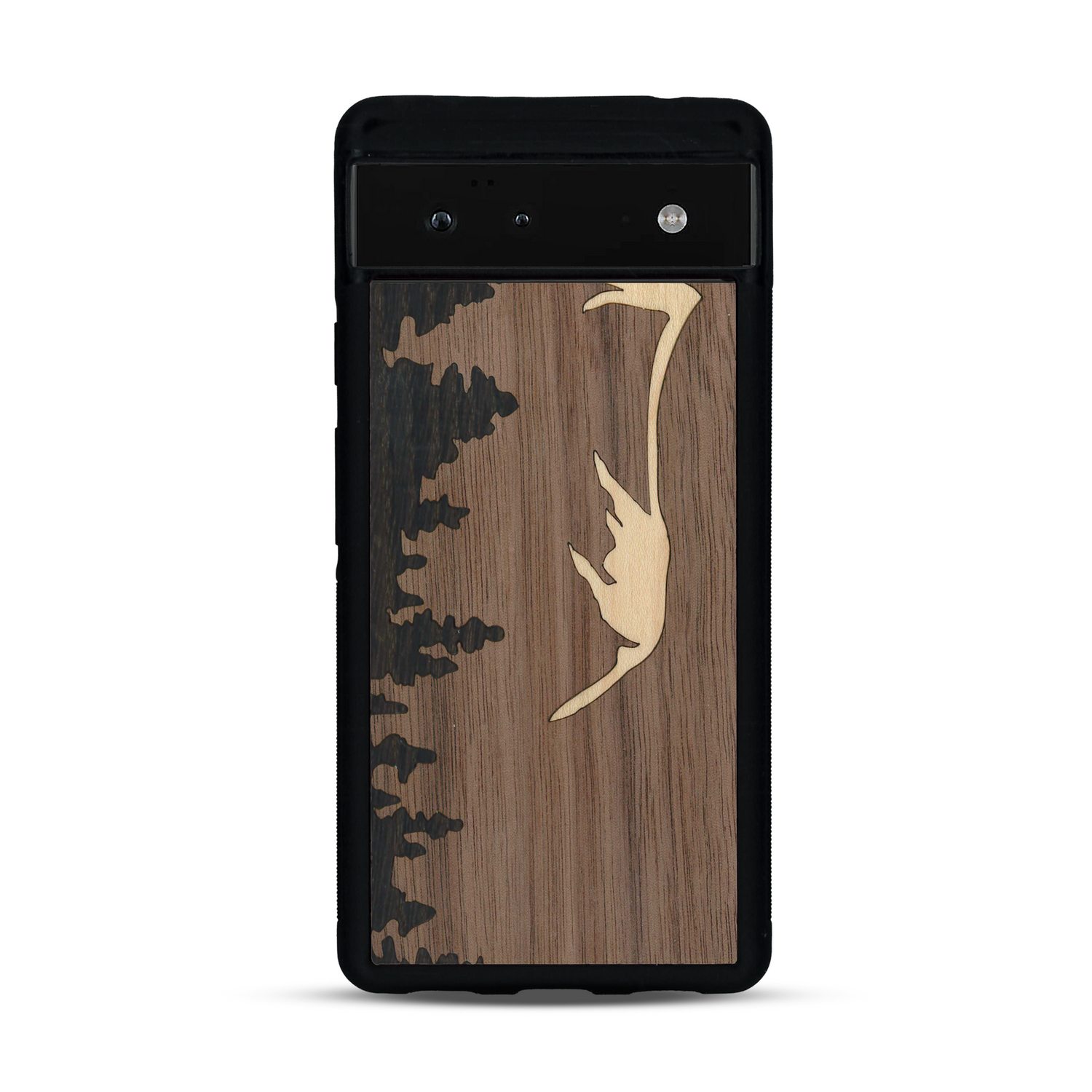 Coque de protection en bois véritable fabriquée en France pour  sur le thème de la nature et de la montagne qui allie du chêne fumé, du noyer et du bambou représentant le mont mézenc