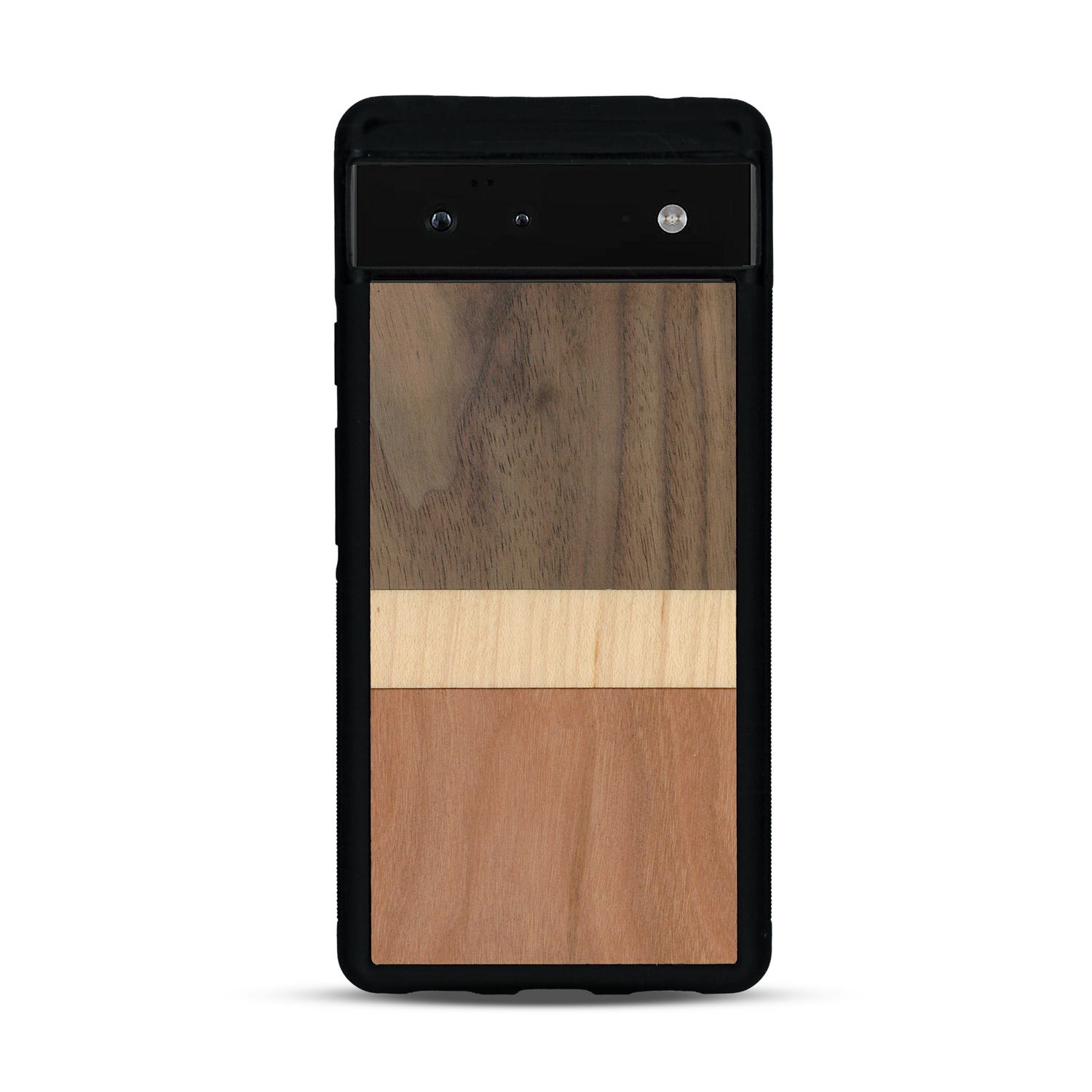 Coque de protection en bois véritable fabriquée en France pour  alliant des bandes horizontales de bambou, merisier et noyer