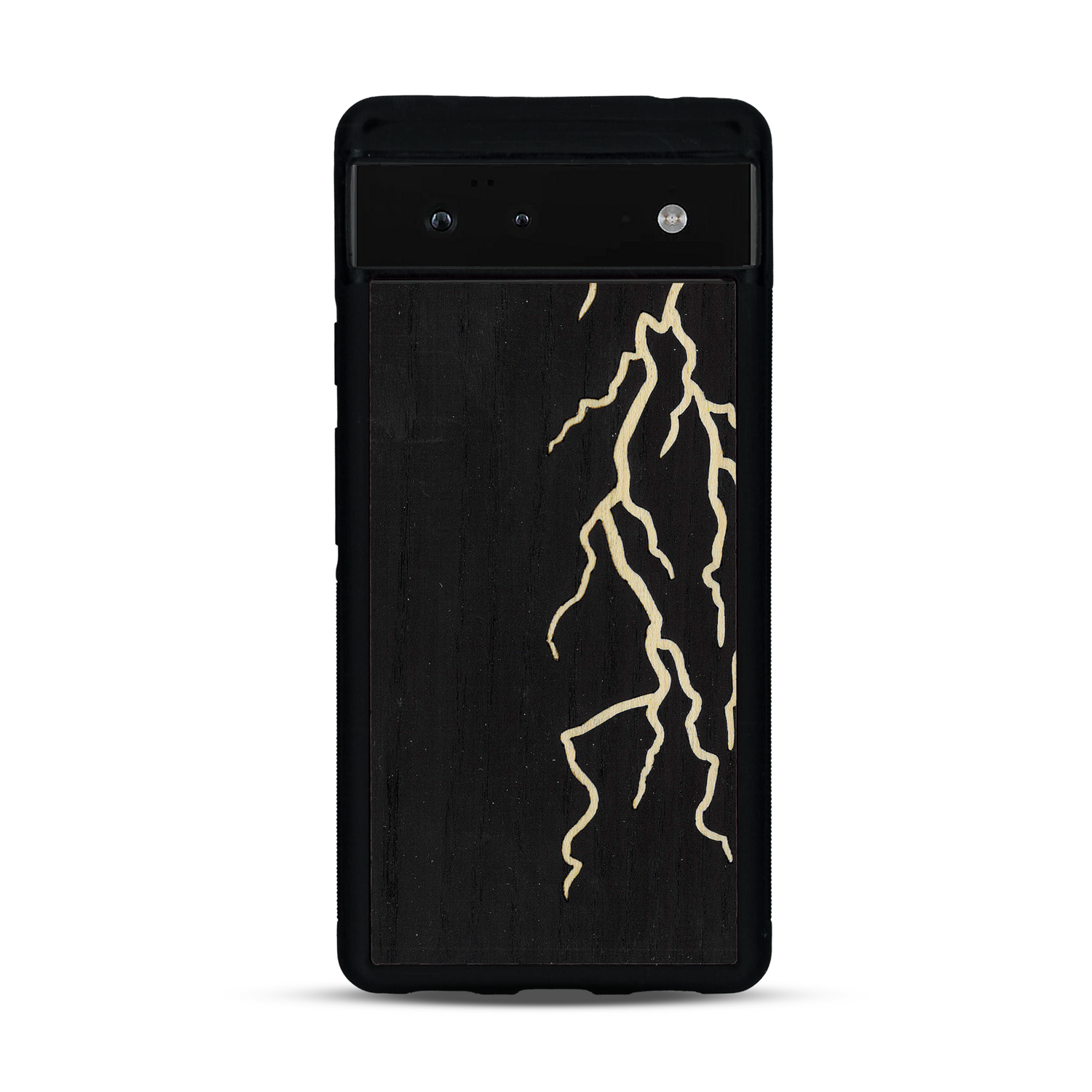 Coque de protection en bois véritable fabriquée en France pour  alliant plusieurs essences de bois pour représenter un éclair divin