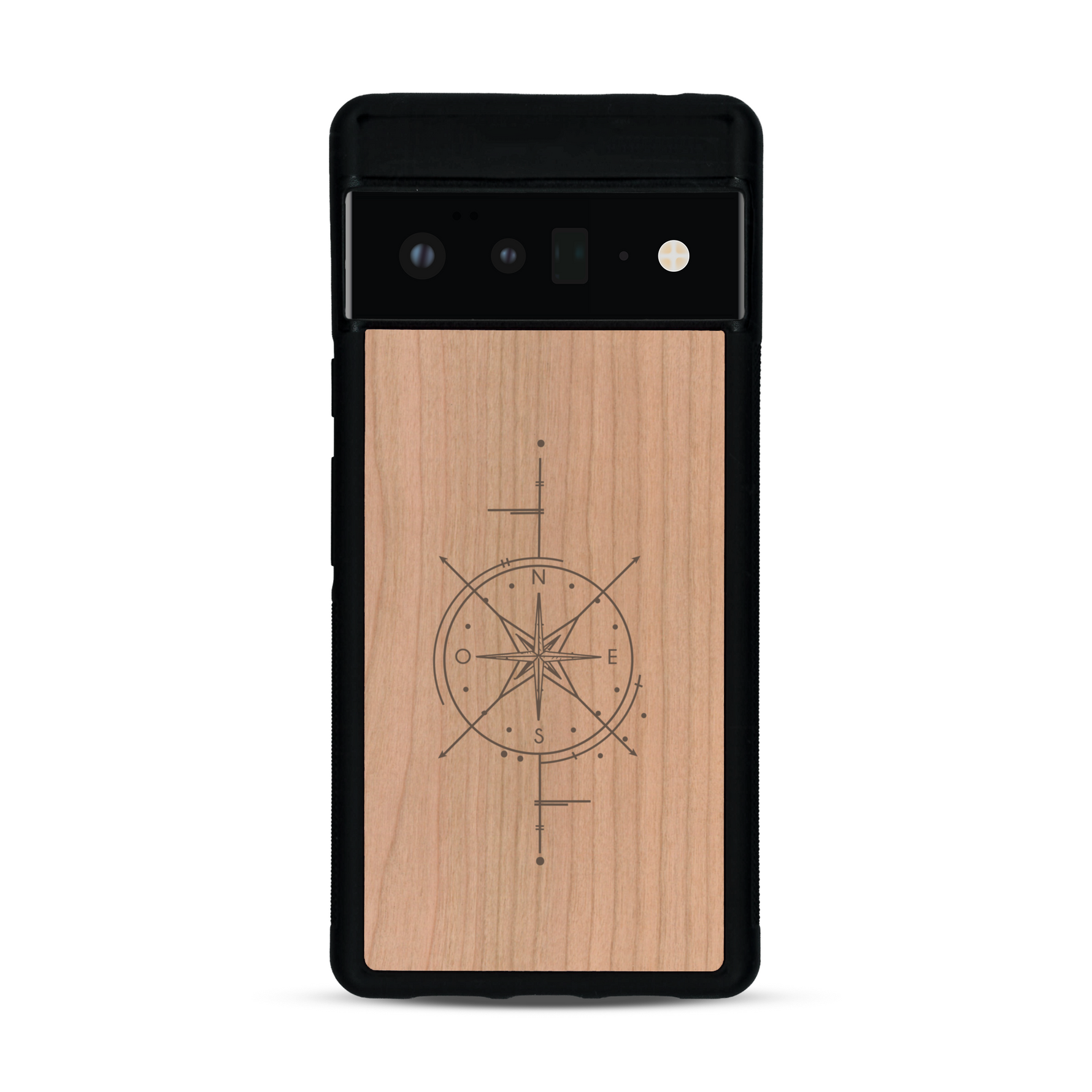 Coque de protection en bois véritable fabriquée en France pour  avec une gravure "rose des vents" sur le thème nautique et de l'océan qui s'inspire des boussoles de pirate