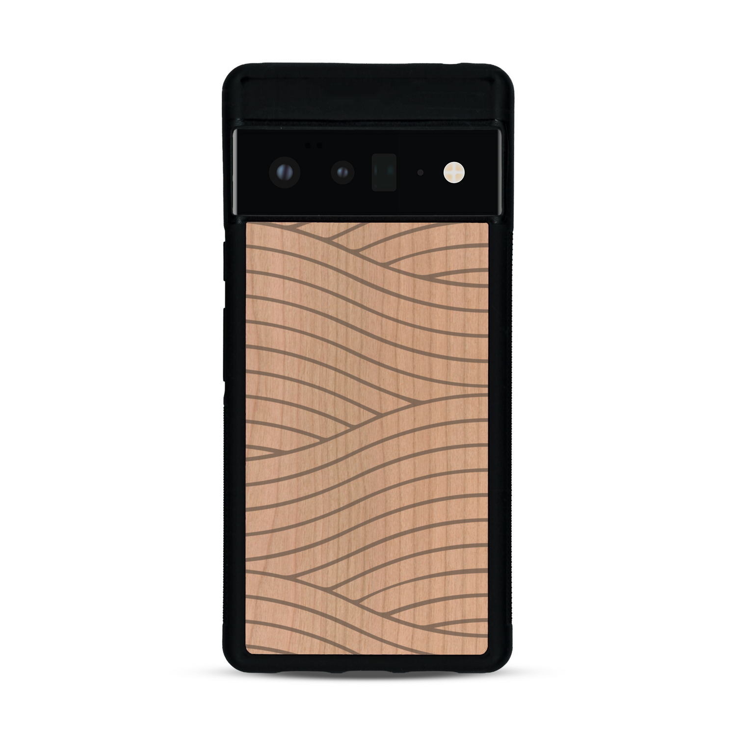 Coque de protection en bois véritable fabriquée en France pour  avec un motif moderne et minimaliste sur le thème waves et wavy représentant les vagues de l'océan