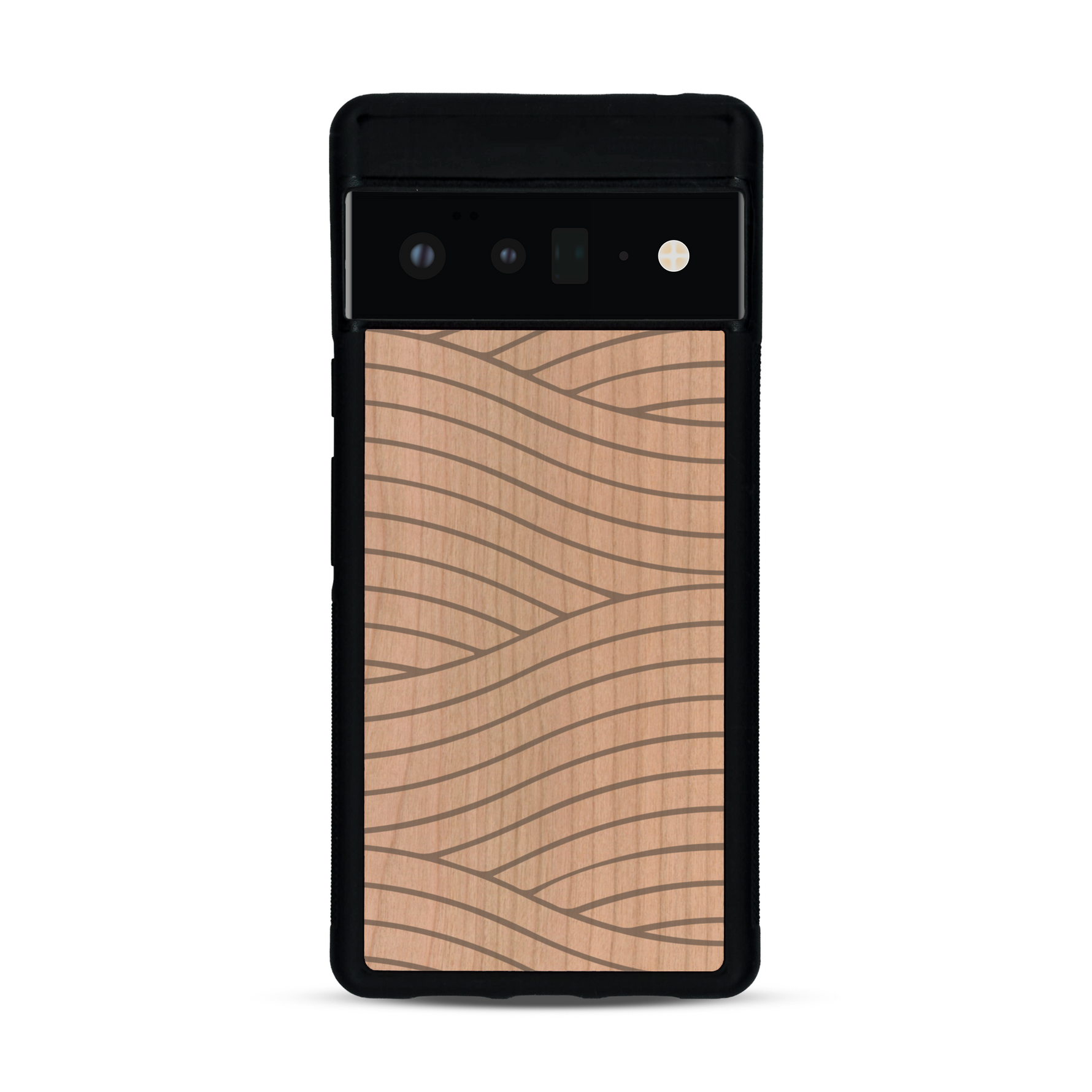 Coque de protection en bois véritable fabriquée en France pour  avec un motif moderne et minimaliste sur le thème waves et wavy représentant les vagues de l'océan