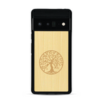 Coque de protection en bois véritable fabriquée en France pour  sur le thème de la spiritualité et du yoga avec une gravure zen représentant un arbre de vie
