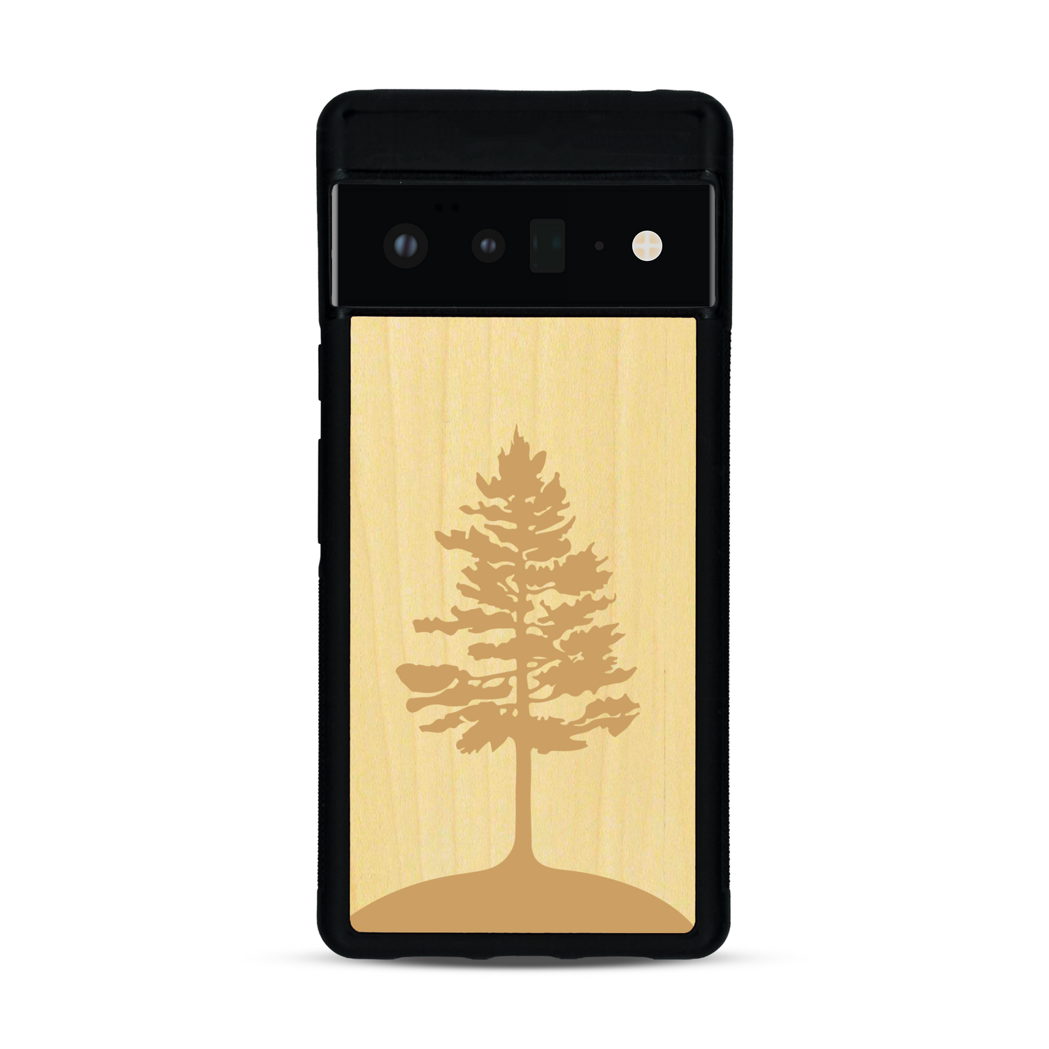 Coque de protection en bois véritable fabriquée en France pour  sur le thème de la nature, de la fôret et de l'écoresponsabilité avec une gravure représentant un arbre 