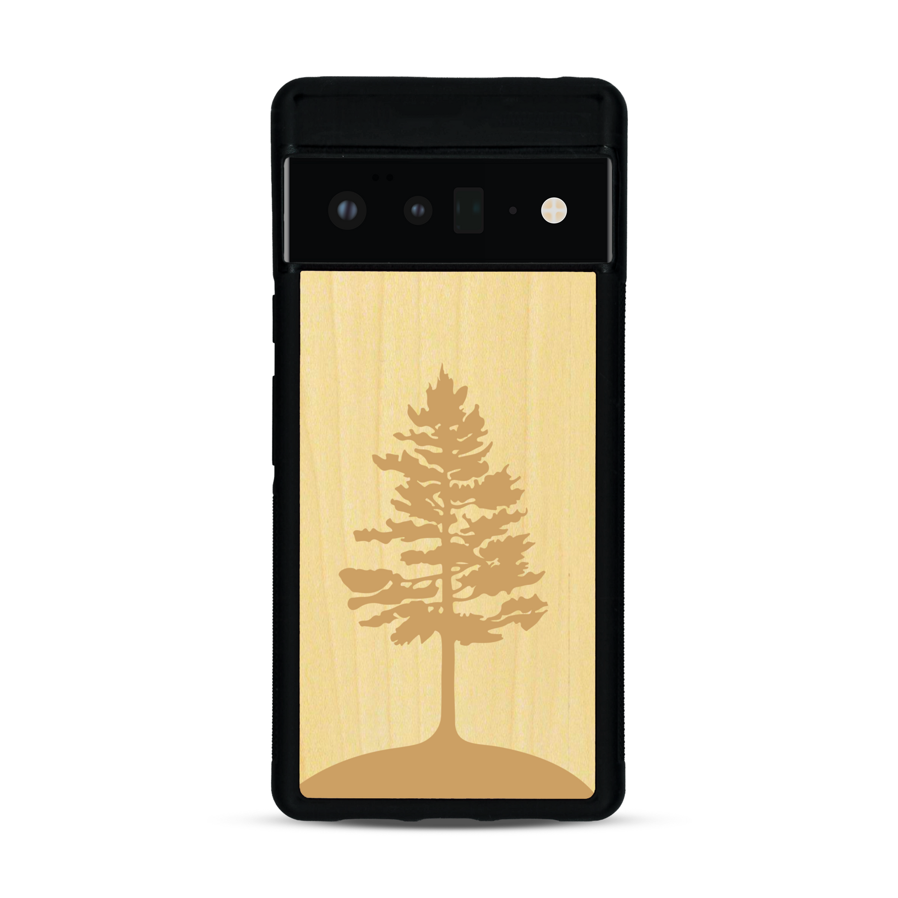 Coque de protection en bois véritable fabriquée en France pour  sur le thème de la nature, de la fôret et de l'écoresponsabilité avec une gravure représentant un arbre 