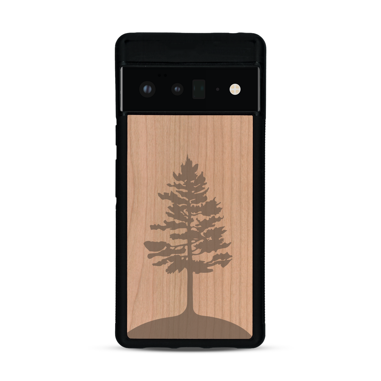 Coque de protection en bois véritable fabriquée en France pour  sur le thème de la nature, de la fôret et de l'écoresponsabilité avec une gravure représentant un arbre 