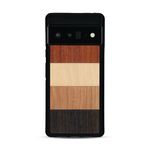 Coque de protection en bois véritable fabriquée en France pour  alliant des bandes horizontales de bambou, merisier, padouk, noyer et chêne fumé