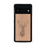 Coque de protection en bois véritable fabriquée en France pour  sur le thème de la nature et des animaux représentant une tête de cerf gométrique avec un design moderne et minimaliste