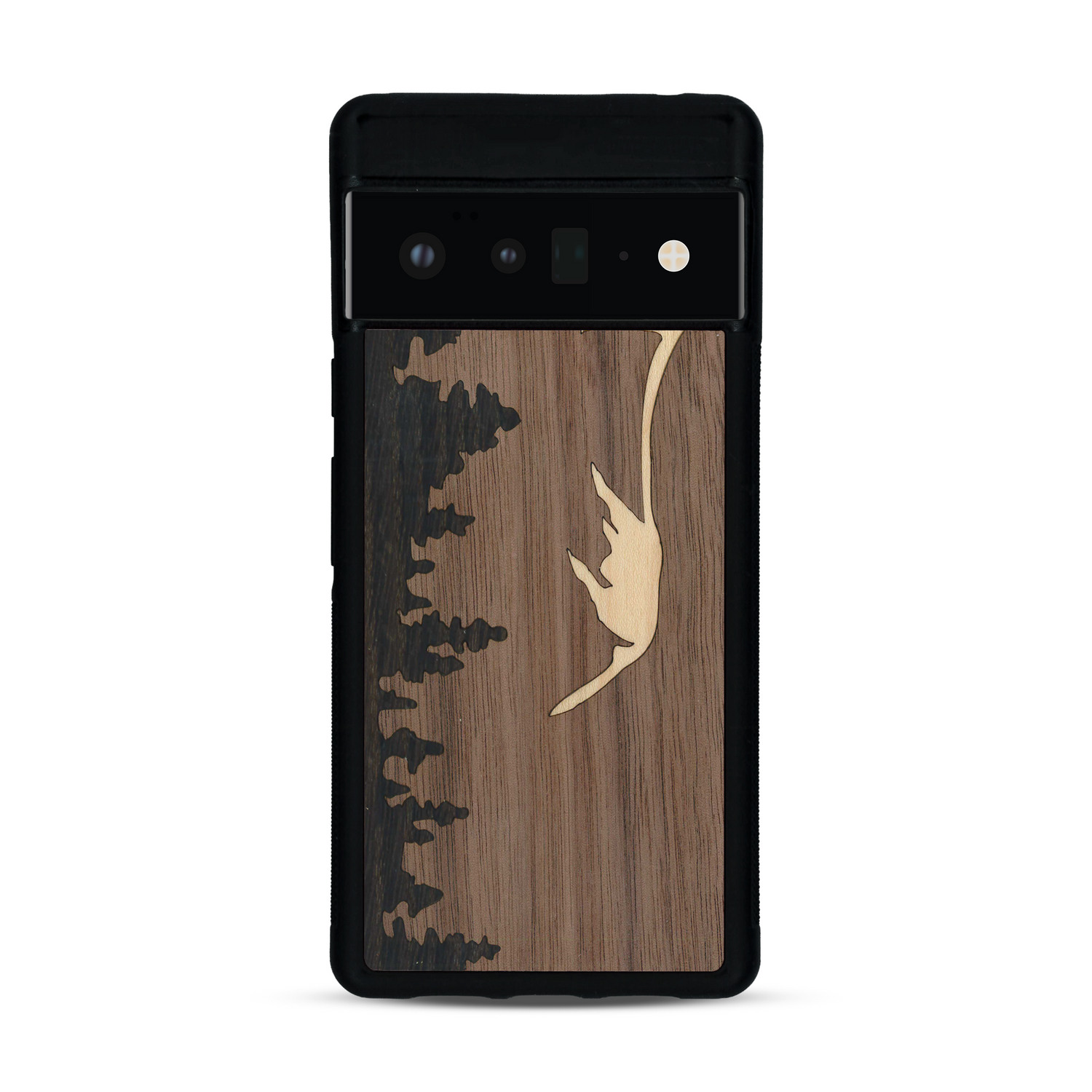 Coque de protection en bois véritable fabriquée en France pour  sur le thème de la nature et de la montagne qui allie du chêne fumé, du noyer et du bambou représentant le mont mézenc