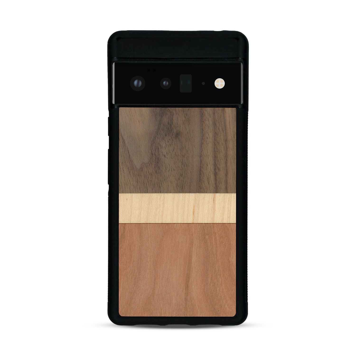 Coque de protection en bois véritable fabriquée en France pour  alliant des bandes horizontales de bambou, merisier et noyer