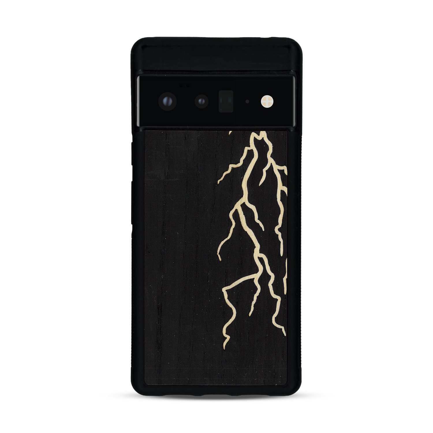 Coque de protection en bois véritable fabriquée en France pour  alliant plusieurs essences de bois pour représenter un éclair divin