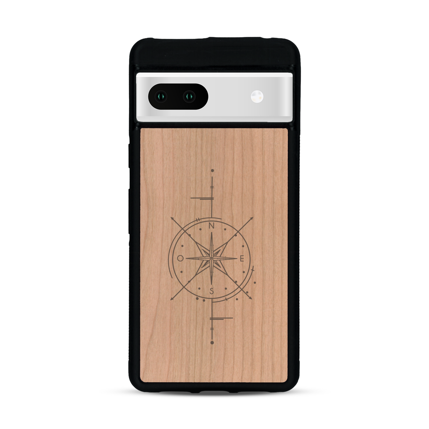Coque de protection en bois véritable fabriquée en France pour  avec une gravure "rose des vents" sur le thème nautique et de l'océan qui s'inspire des boussoles de pirate