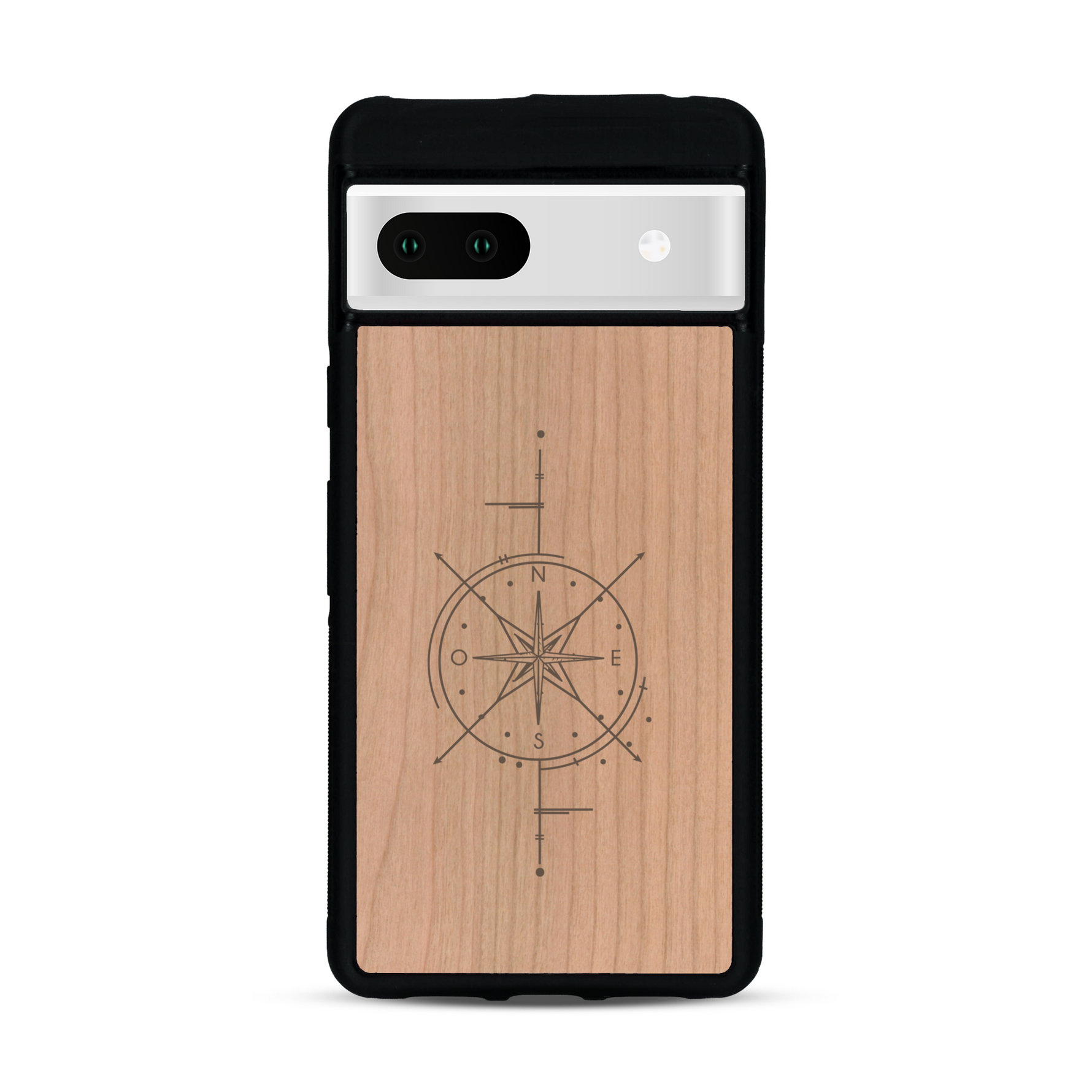 Coque de protection en bois véritable fabriquée en France pour  avec une gravure "rose des vents" sur le thème nautique et de l'océan qui s'inspire des boussoles de pirate