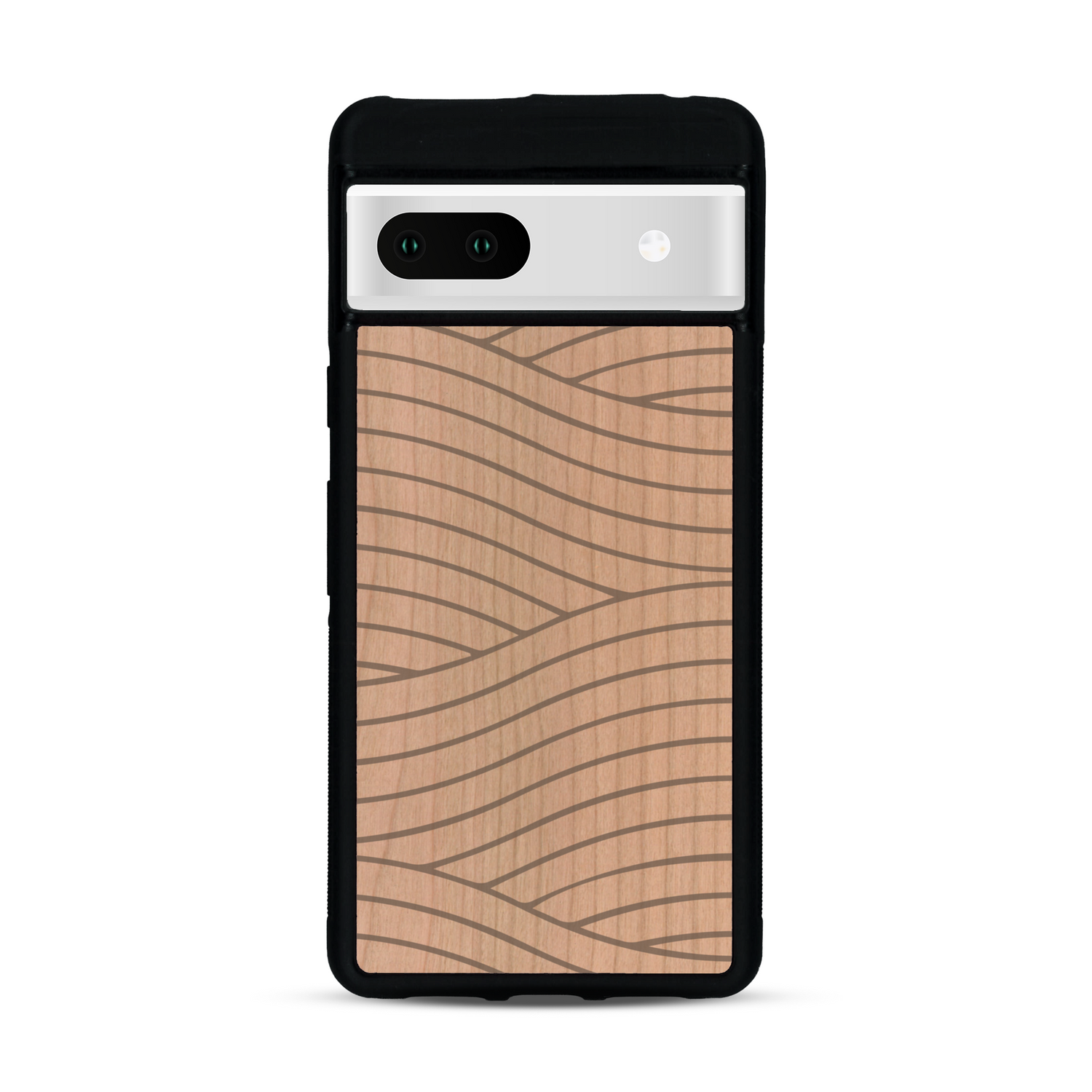 Coque de protection en bois véritable fabriquée en France pour  avec un motif moderne et minimaliste sur le thème waves et wavy représentant les vagues de l'océan