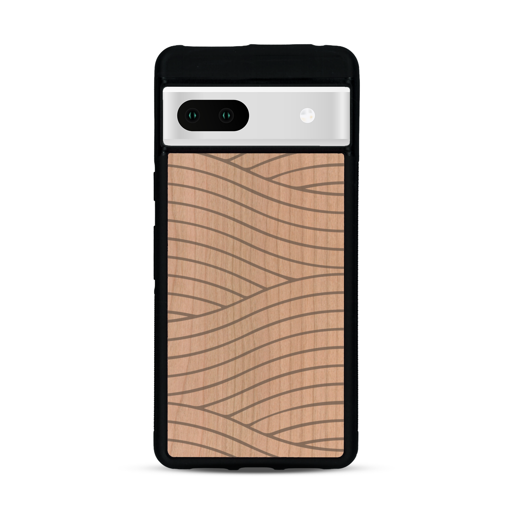 Coque de protection en bois véritable fabriquée en France pour  avec un motif moderne et minimaliste sur le thème waves et wavy représentant les vagues de l'océan