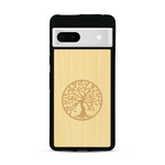 Coque de protection en bois véritable fabriquée en France pour  sur le thème de la spiritualité et du yoga avec une gravure zen représentant un arbre de vie
