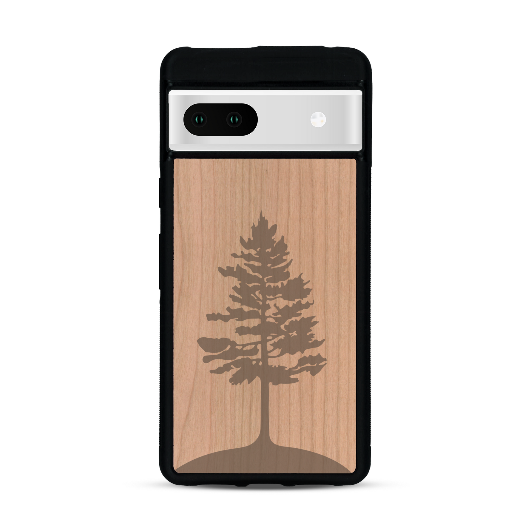 Coque de protection en bois véritable fabriquée en France pour  sur le thème de la nature, de la fôret et de l'écoresponsabilité avec une gravure représentant un arbre 